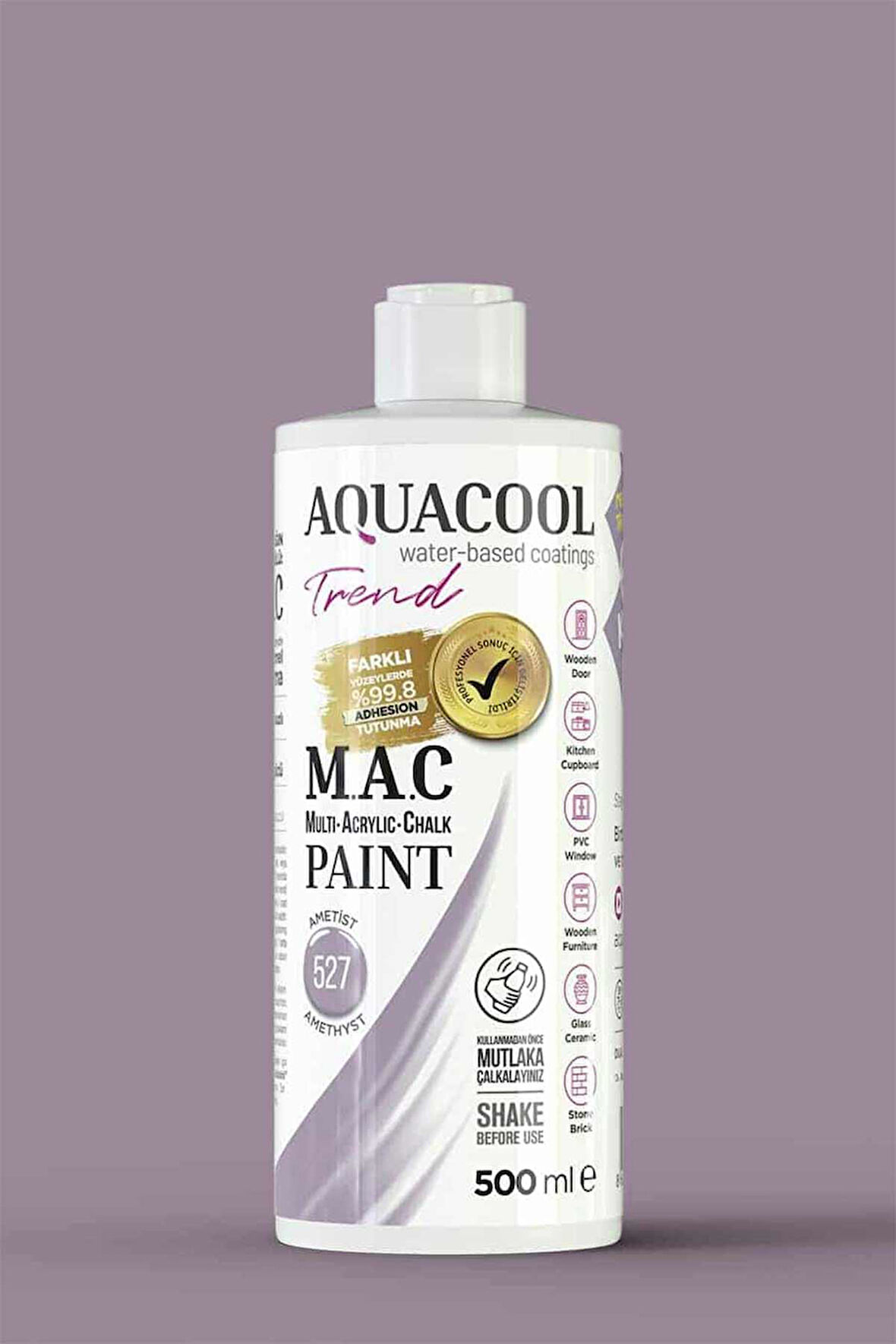 Aquacool Trend M.A.C Su Bazlı Akrilik Dönüşüm Boyası 500 ml. Ametist Çiçeği 527