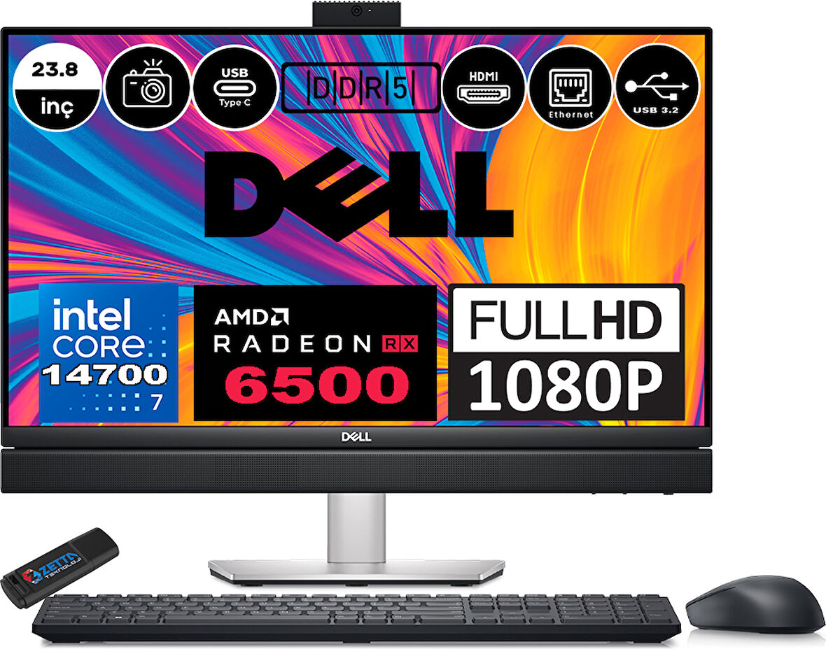 Dell Optiplex 7420 Plus Intel Core I7 14700 Vpro 32GB 1tb SSD 23.8" 4GB-RX6500 Windows 11 Pro All In One Bilgisayar XCTOO7420AIOEMEA04+ Zetta Flash Bellek
