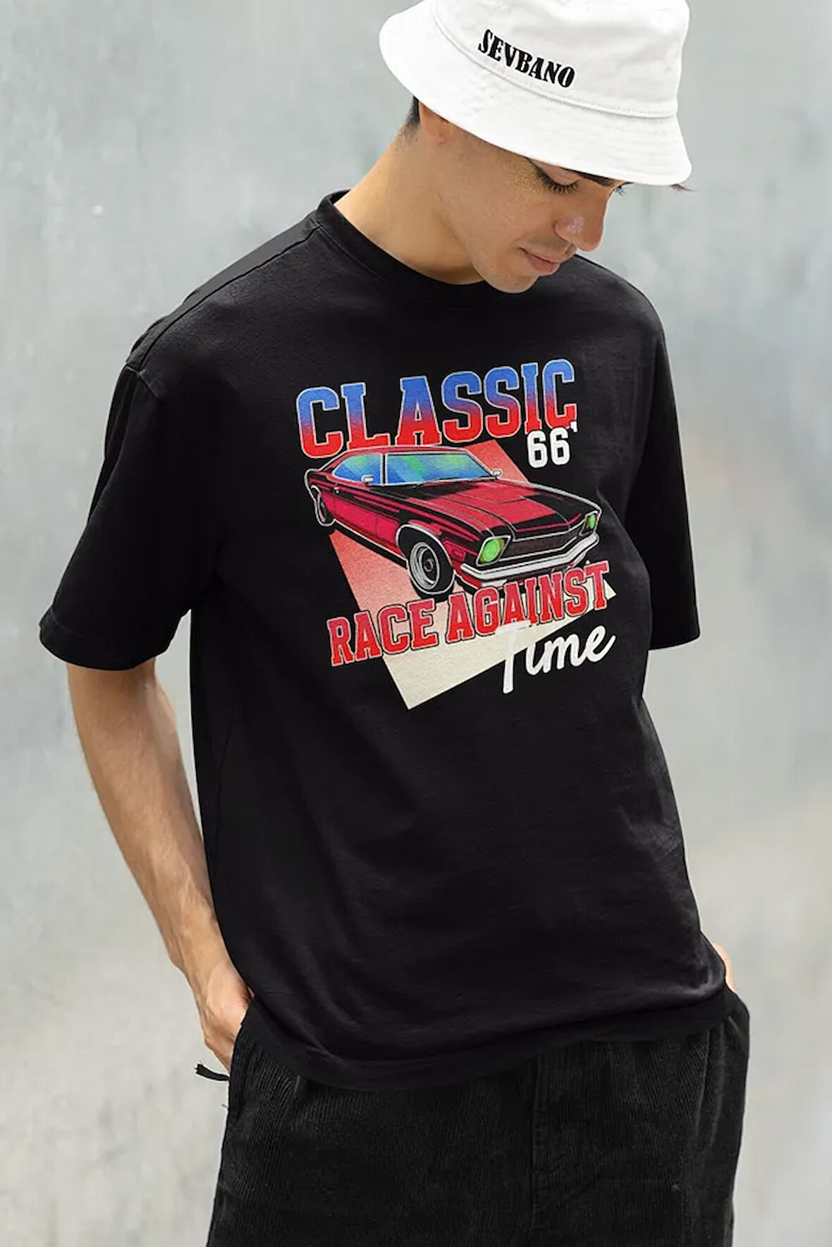 Classiic 66 Racce Agaiinst Time Baskılı Uniseex Tişört, Oversize Araba Tişört