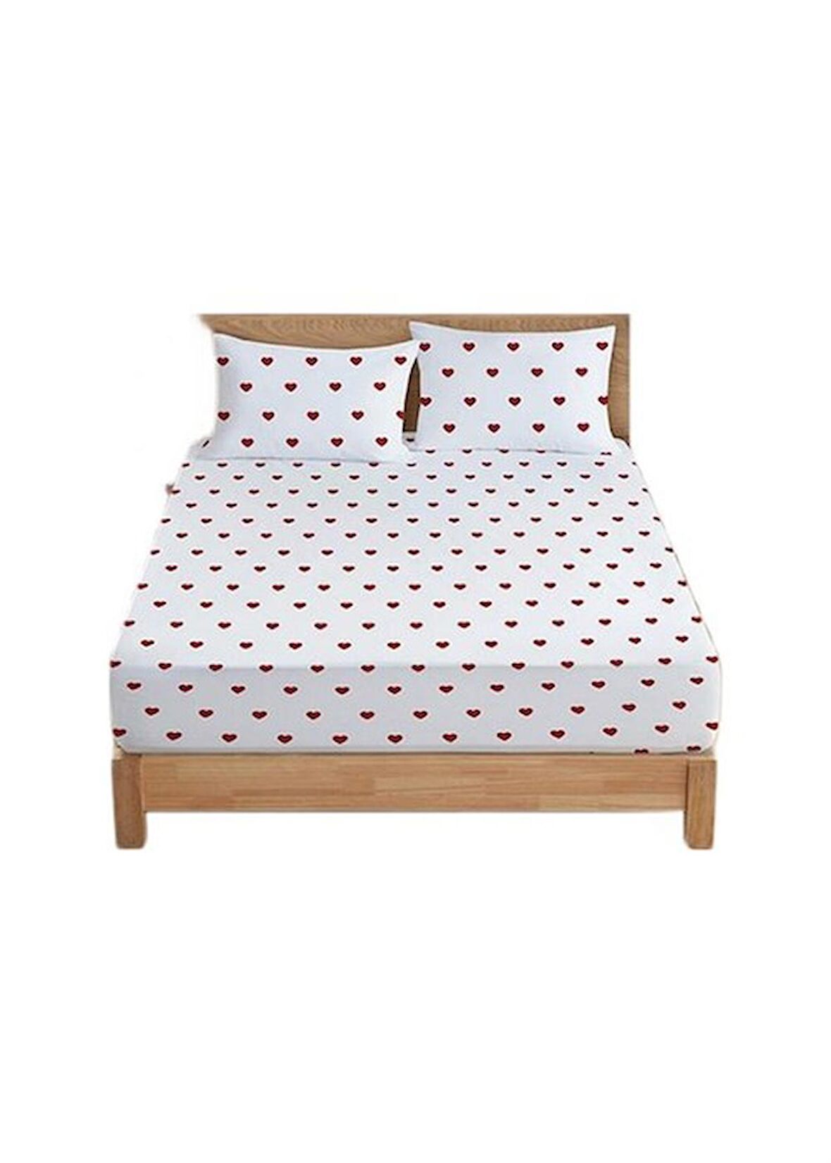 More Home  Tek  Kişilik Pamuklu  Lastikli Çarşaf  Seti 50X70 Yastık Kılıfı  kalp Kesenli