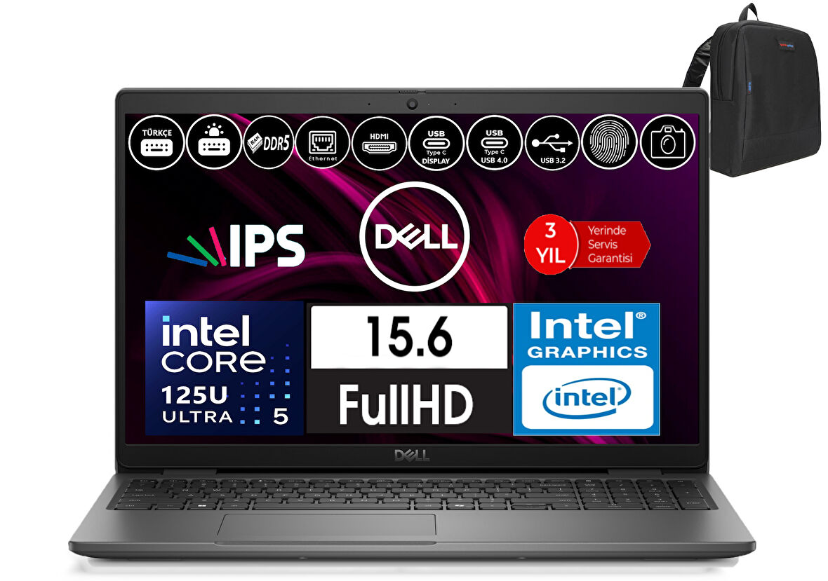 Dell Latitude 3550 Intel Core Ultra 5 125U 32GB Ddr5 2tb SSD  15.6" Fhd IPS WINDOWS11PRO Taşınabilir Bilgisayar WXCTO3550125_VP34+ZETTAÇANTA