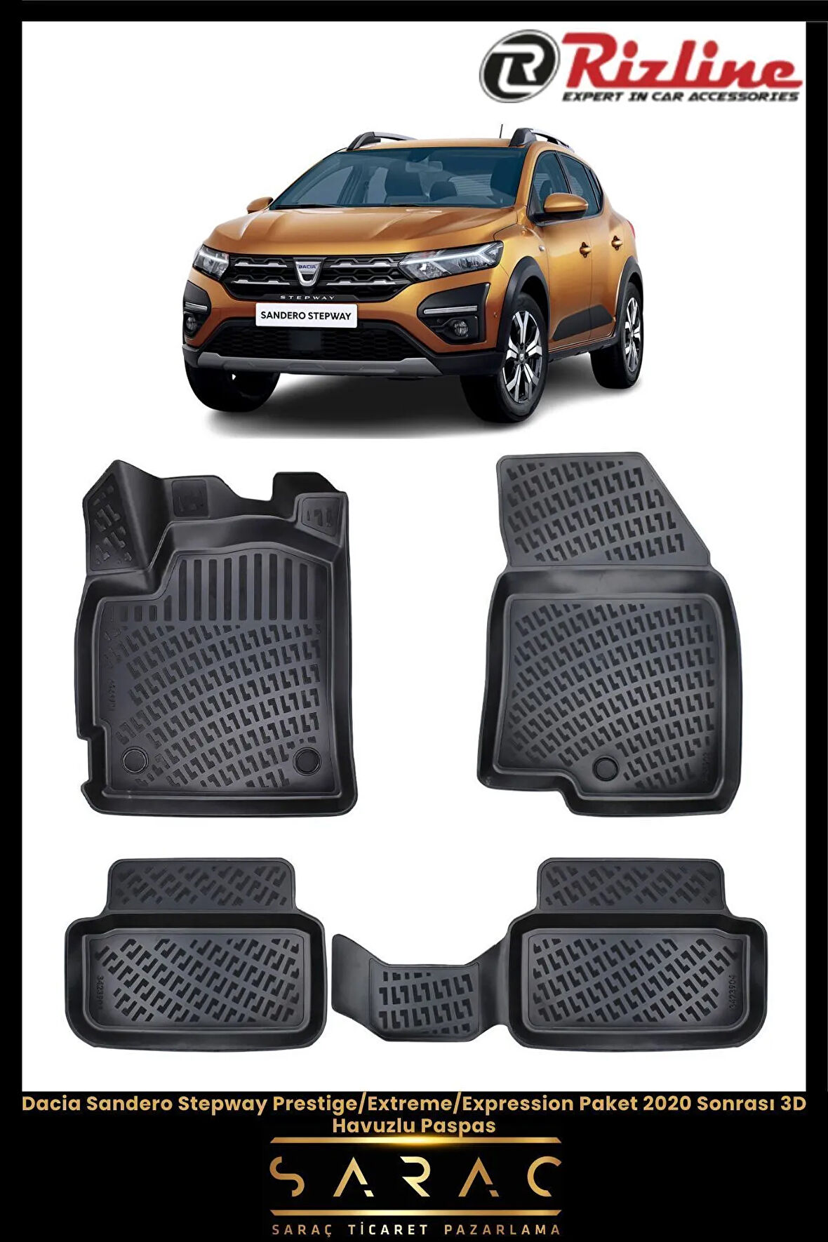 Rizline Dacia Sandero Stepway Extreme 2021 Model(Yeni Kasa) 3D Havuzlu Paspas