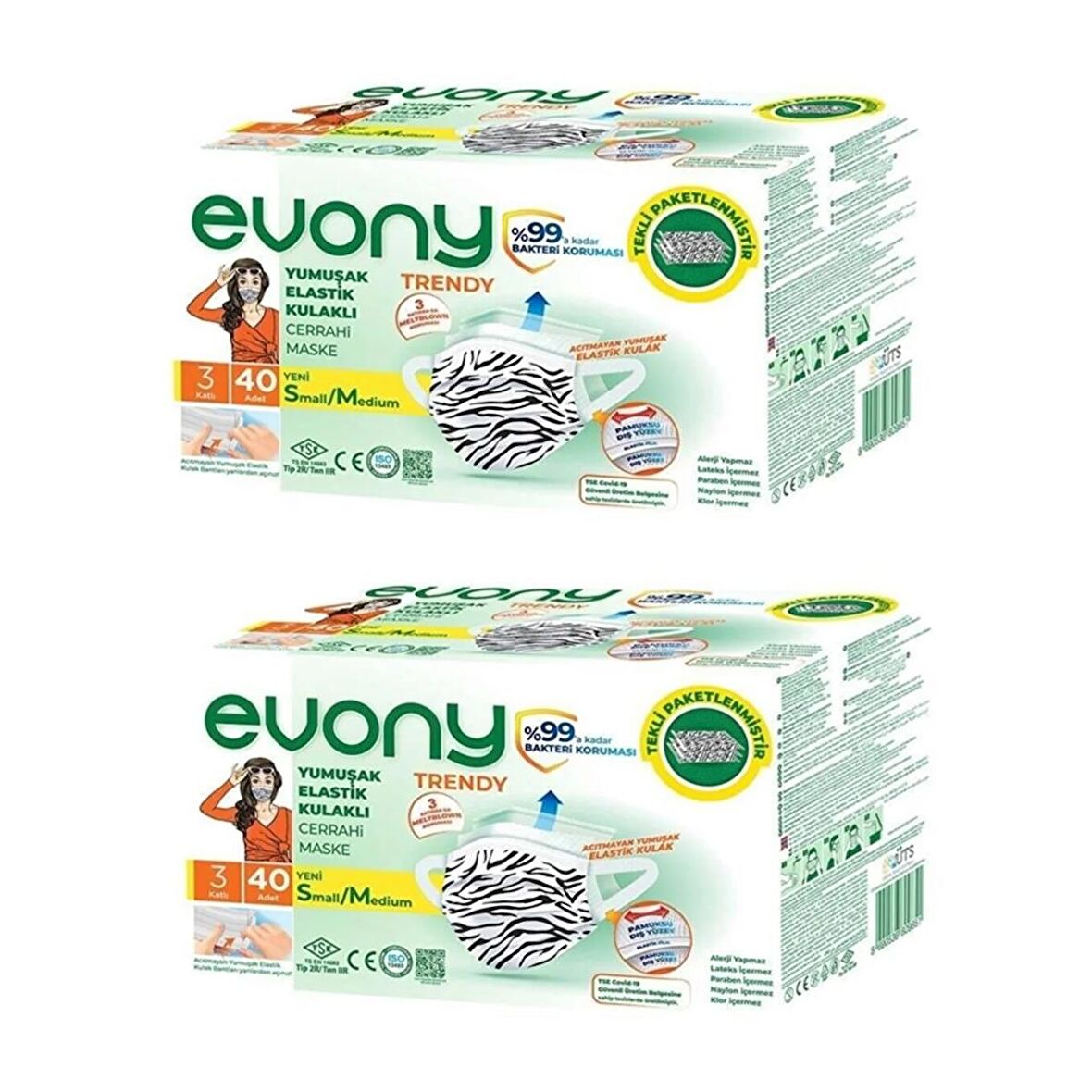 Evony Maske Trendy 40lı Tekli Paketli x 2 Kutu (80 Ad)