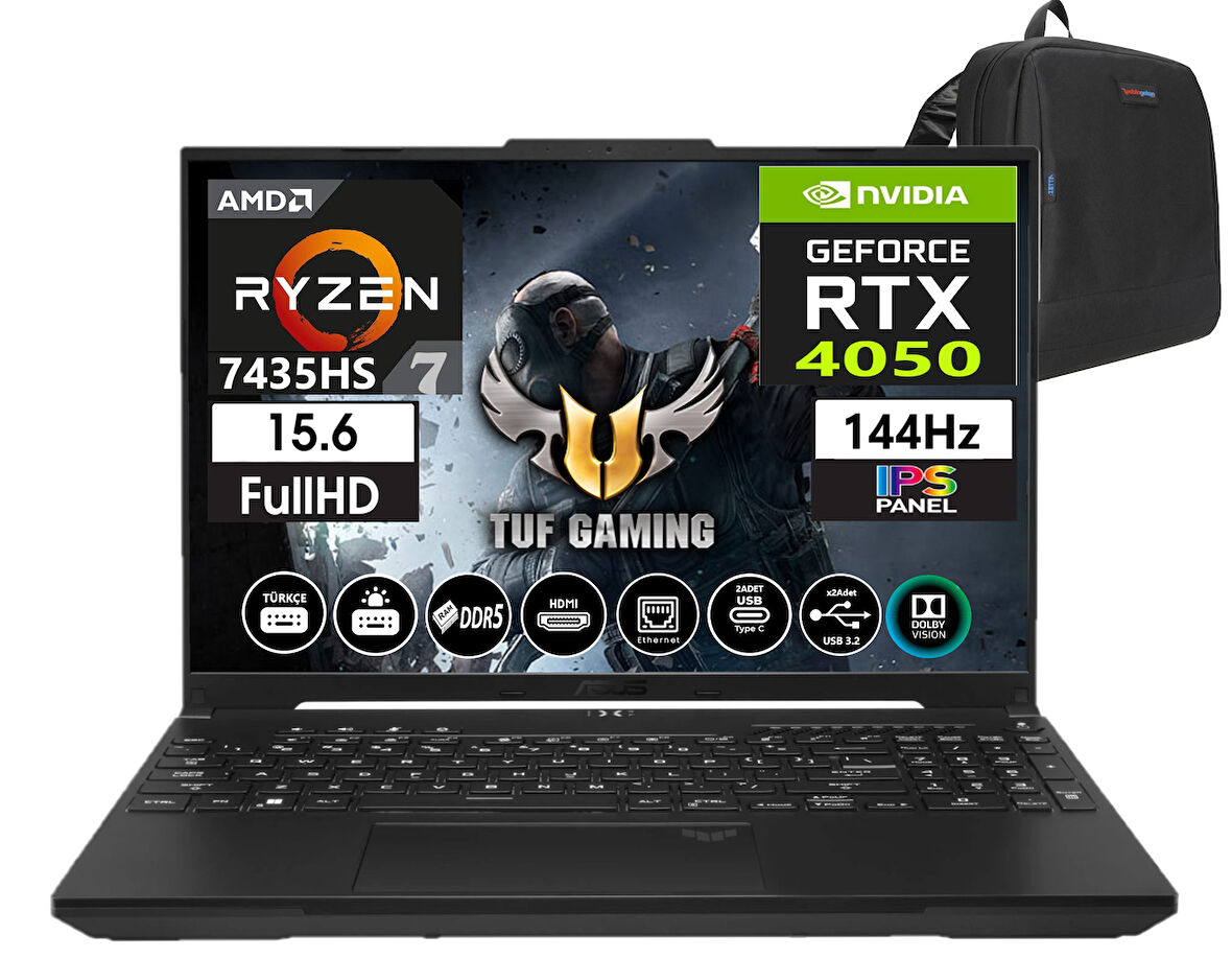 Asus Tuf Gaming A15 FA507NUR-LP035 Ryzen 7 7435HS 64GB Ddr5 Ram  1tb SSD Freedos 15.6 Inç Fhd 144Hz 6GB/RTX4050 140W Taşınabilir Bilgisayar FA507NUR-LP03510+WEBLEGELSINÇANTA