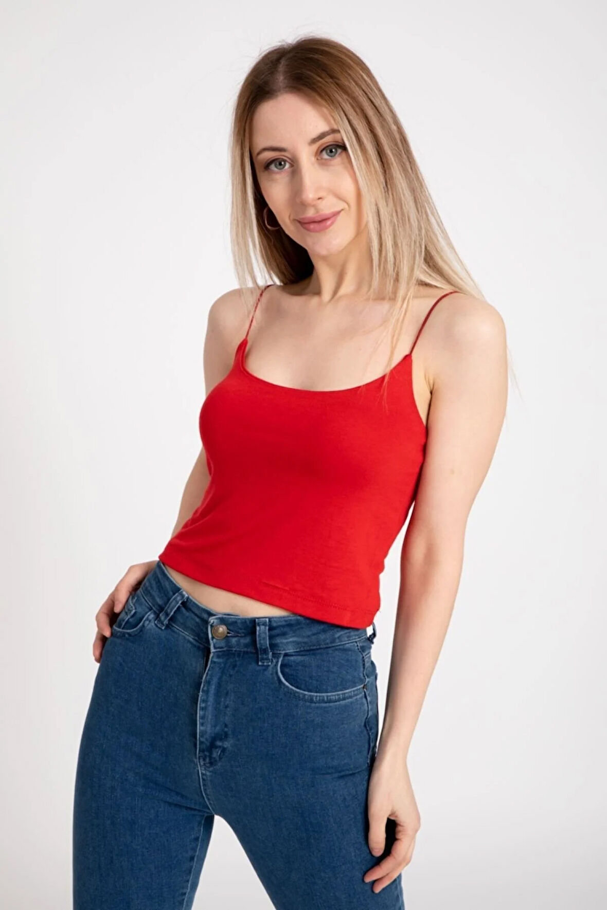 Spagetti Askılı Streç Basic %100 Pamuklu Bluz - 19282