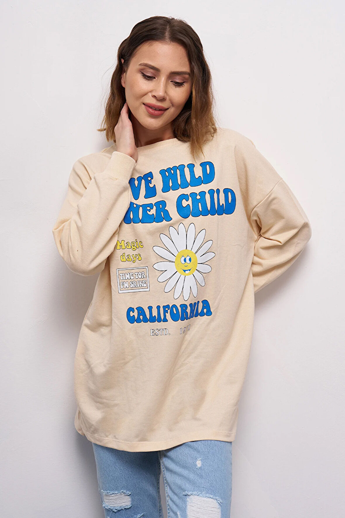 Kadın Düşük Kol Live Wild Baskılı Sweatshirt