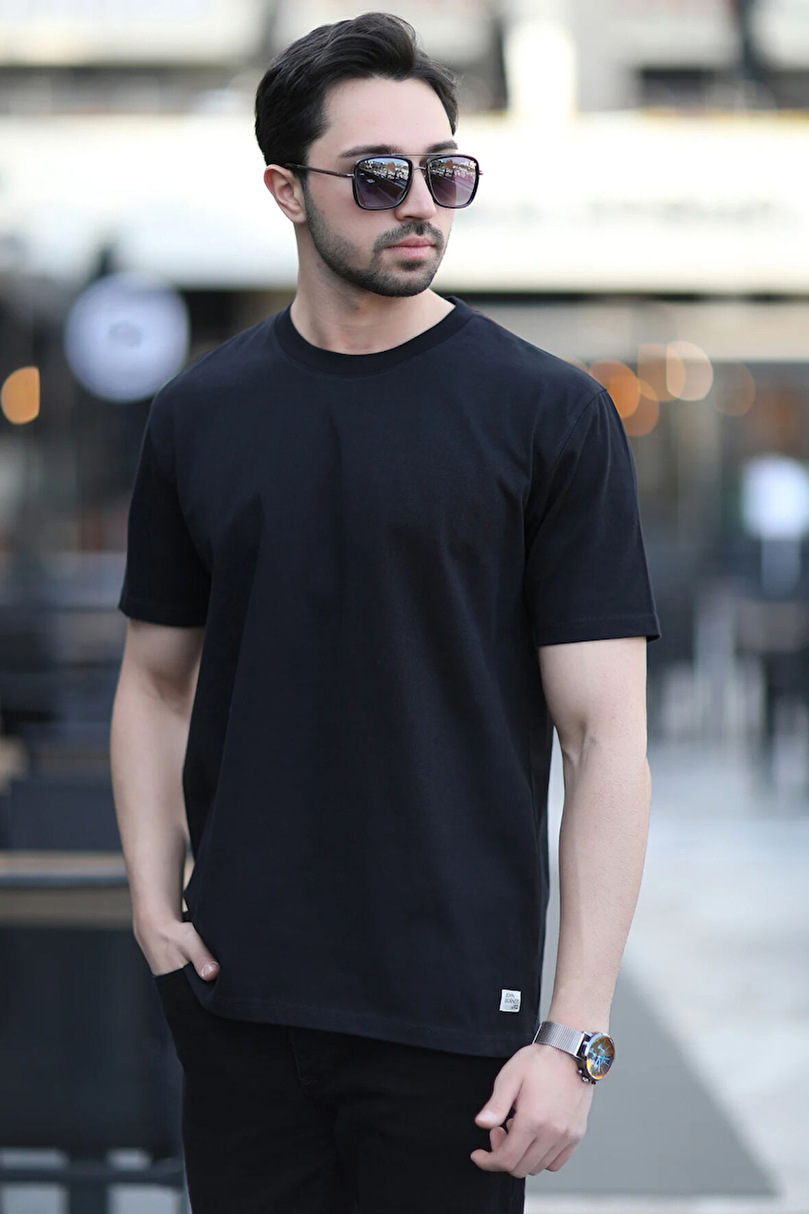 Erkek Bisiklet Yaka Regular Fit Pamuklu T-Shirt Siyah - 5446