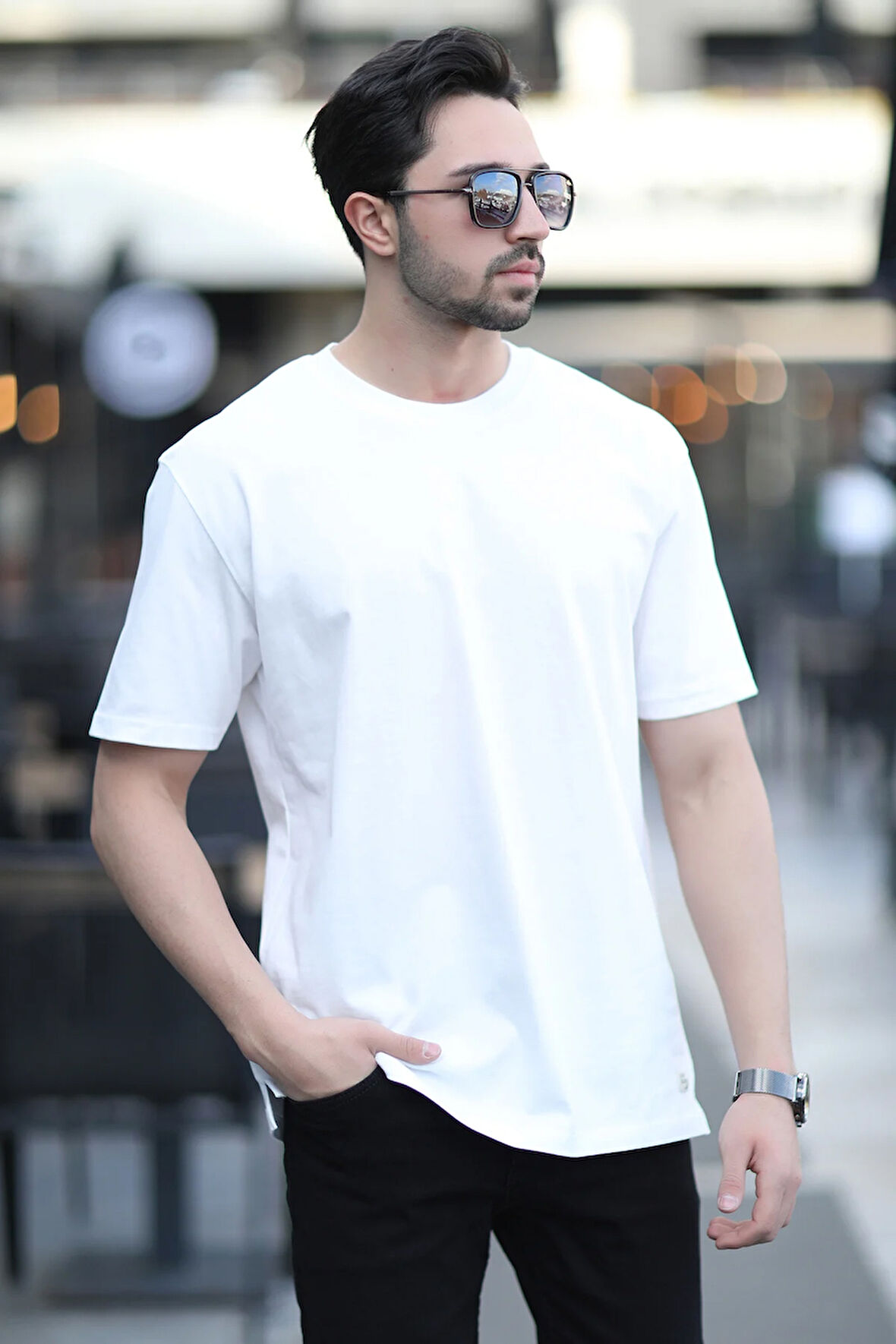 Erkek Bisiklet Yaka Regular Fit Pamuklu T-Shirt Beyaz - 5446