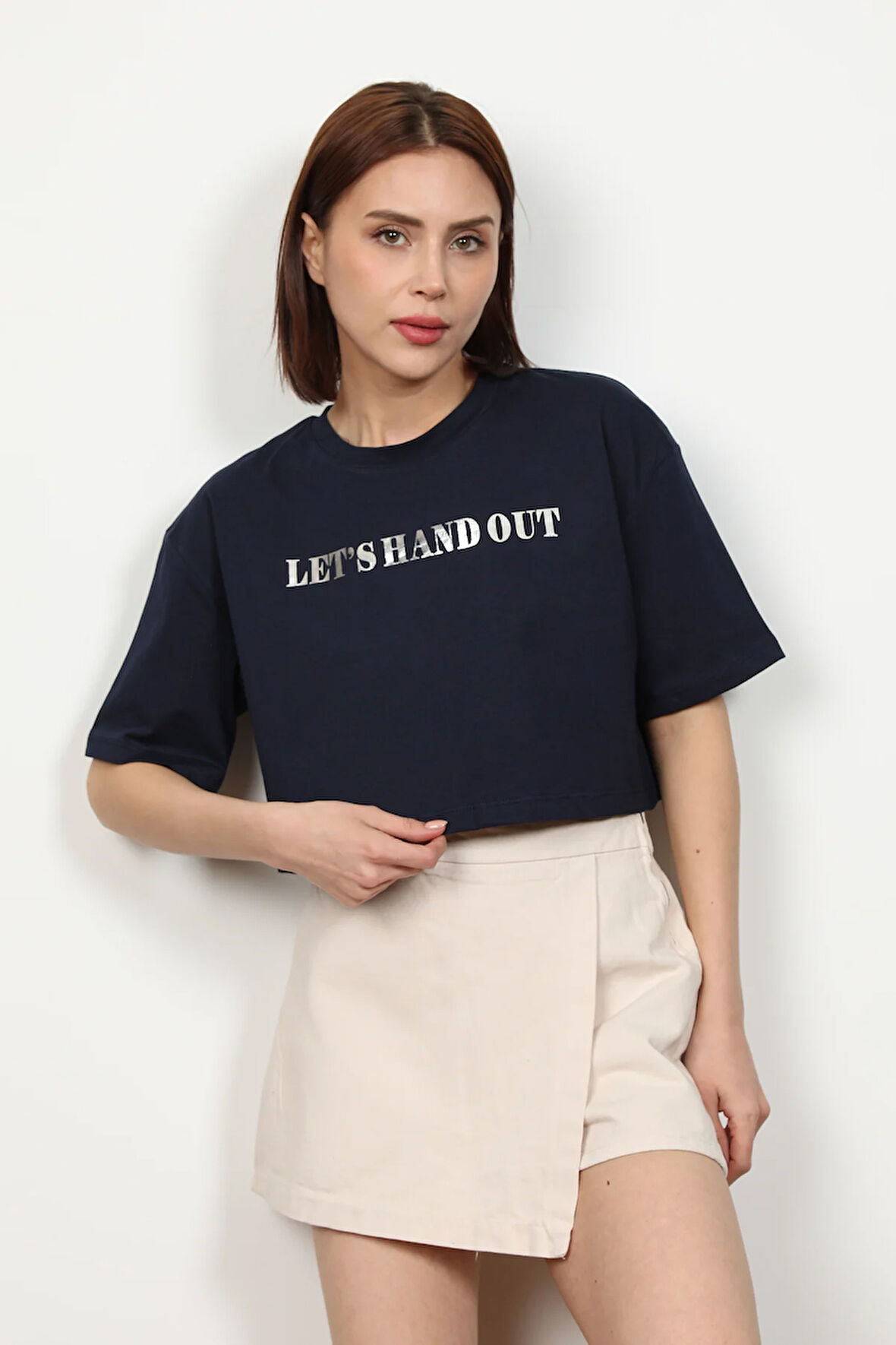 Kadın Let`s Handout Baskılı Crop Top T-Shirt