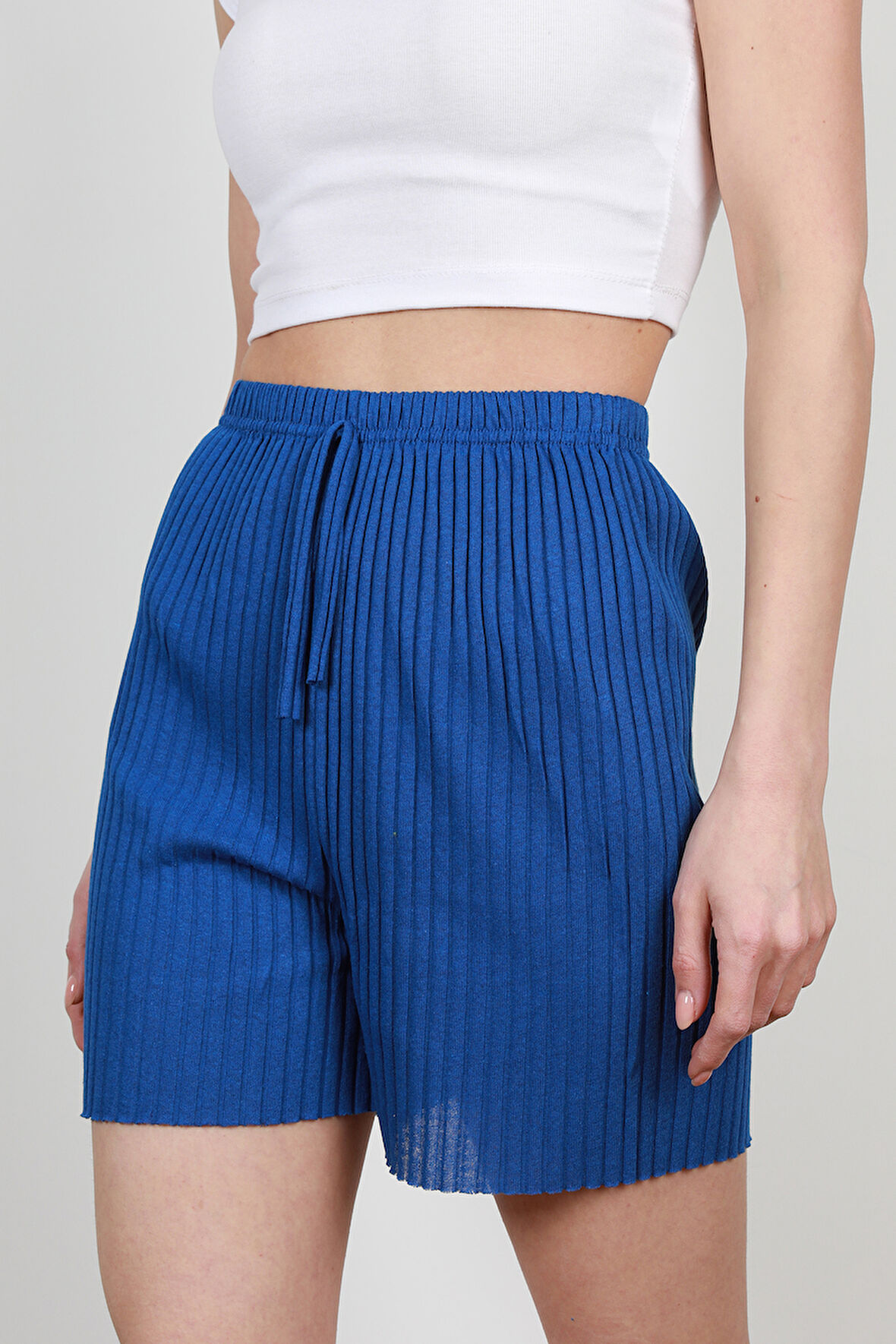 Saks Fitilli Kaşkorse Süs Kuşaklı Kadın Şort Pijama Altı - 6131