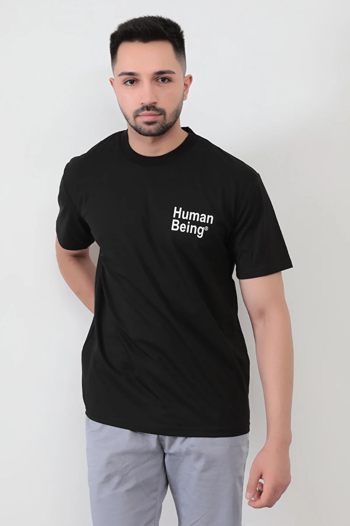 Siyah Erkek Human Baskılı Regular Kesim T-Shirt