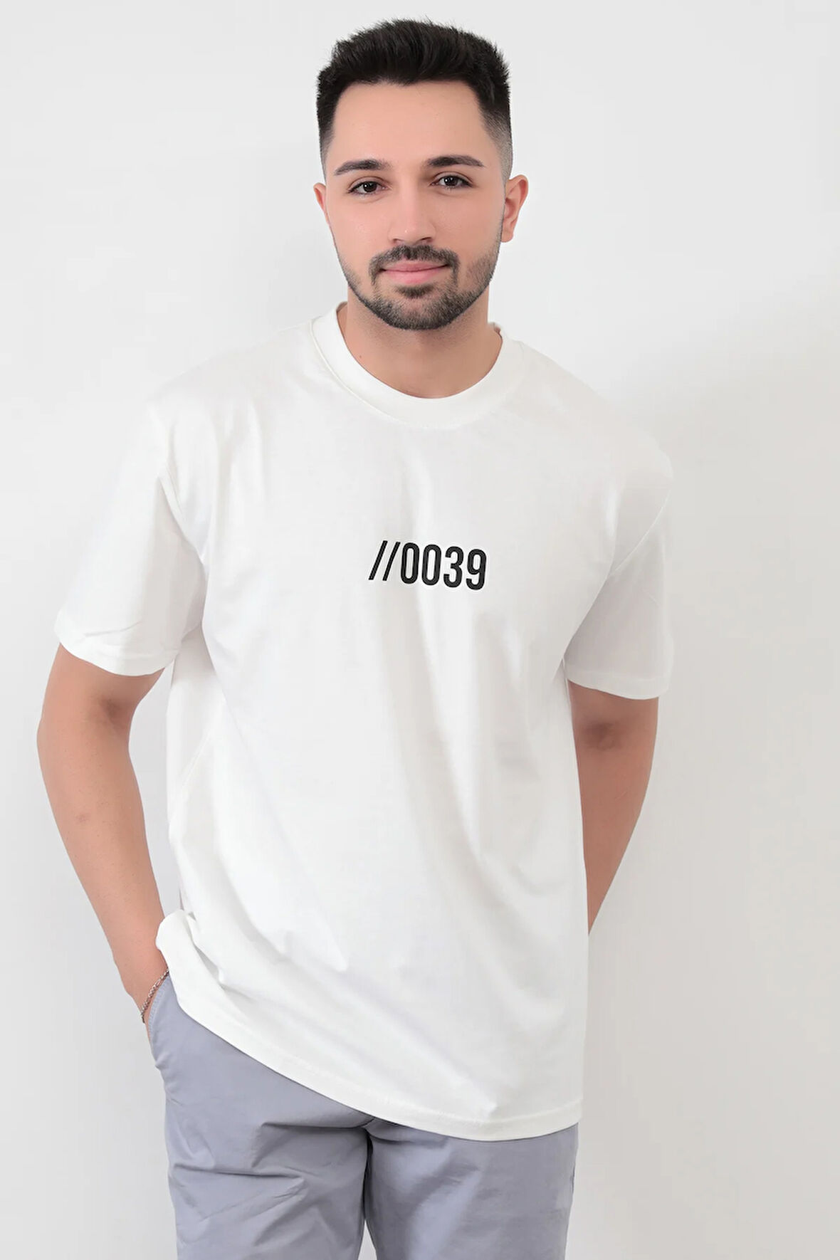 Beyaz Erkek 0039 Baskılı Regular Kesim T-Shirt