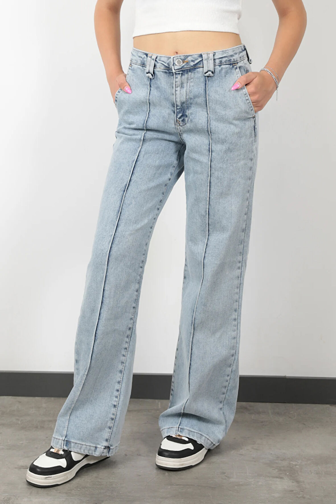 Kadın Çimalı Wide Leg Jean