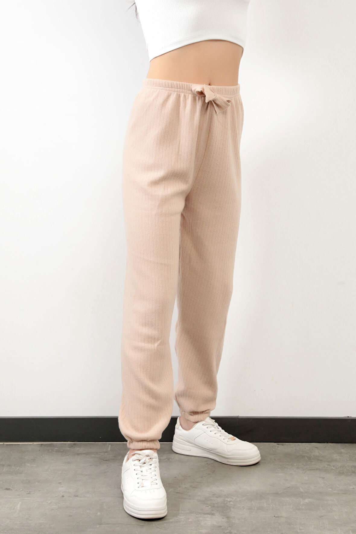 Uzun Kadın Pijama Altı Kaşkorse Bej Lastikli Paça Pamuk Karışımlı - 6141