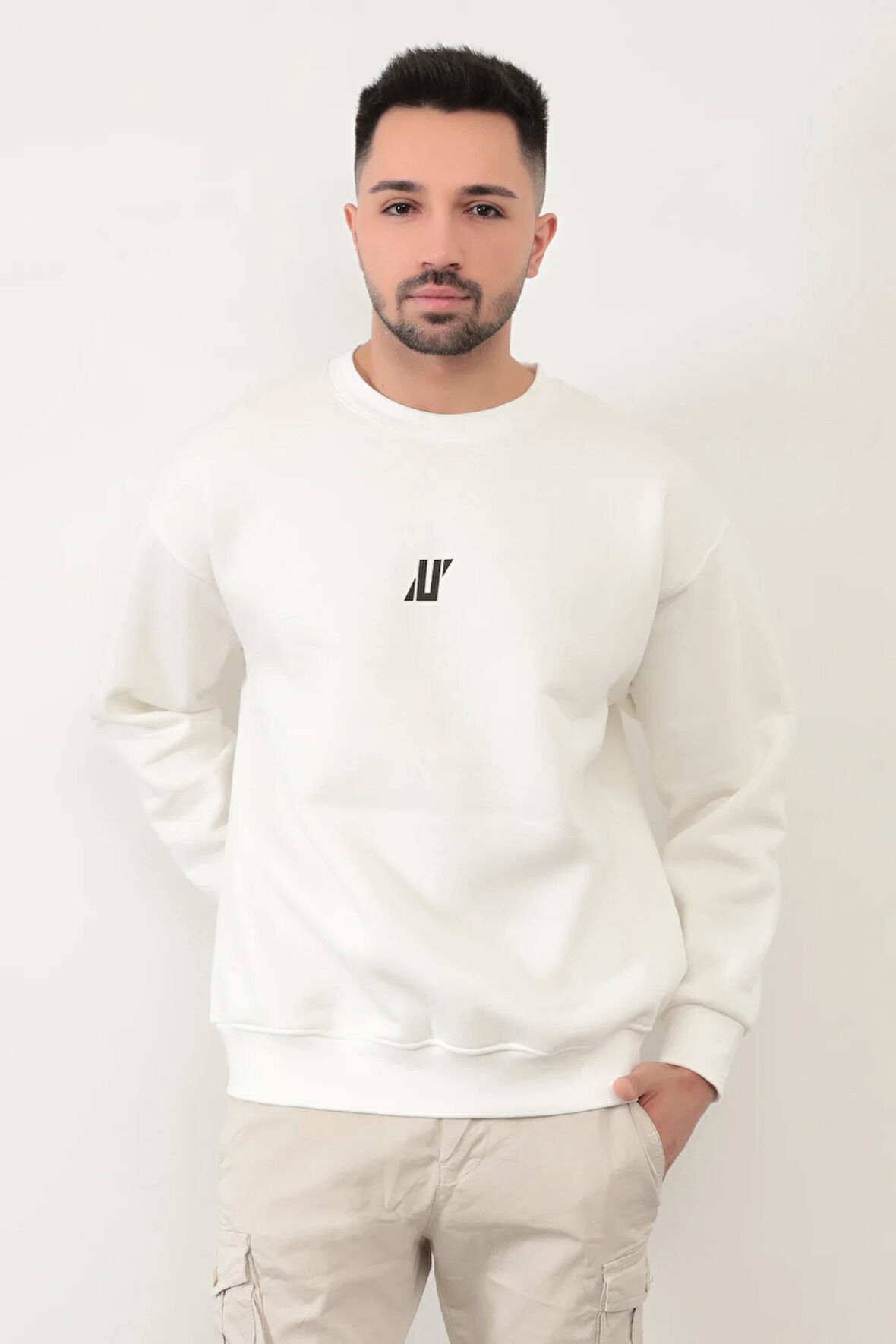 JB 5255 Erkek U Baskılı 3İp Şardonlu Sweat