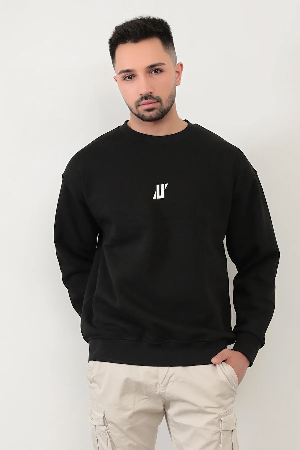 JB 5255 Erkek U Baskılı 3İp Şardonlu Sweat