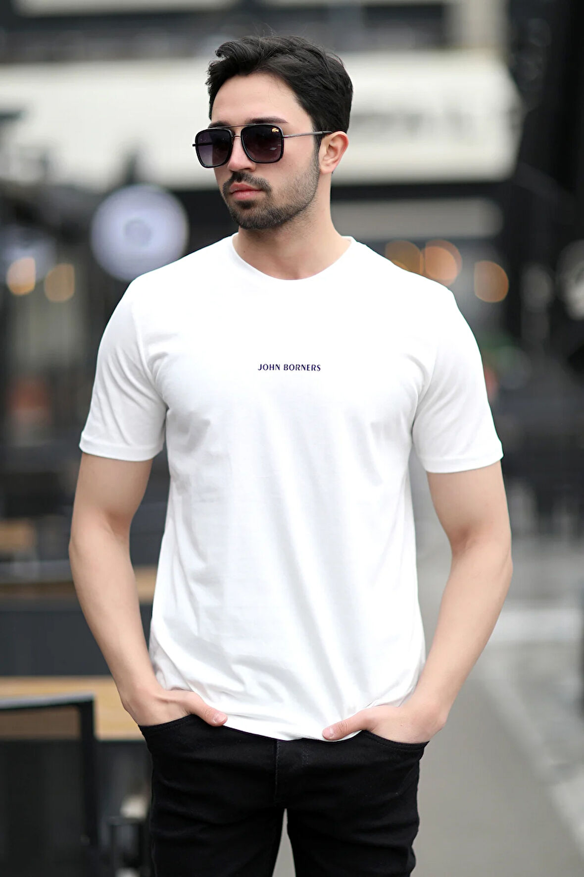 Erkek Bisiklet Yaka John Borners Dijital Baskılı T-Shirt Beyaz - 2020-4