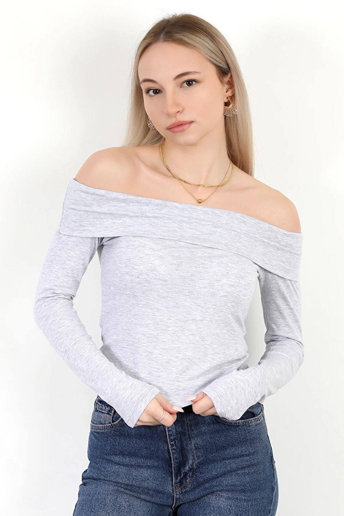 Kadın Kayık Yaka Uzun Kol Basic Bluz Karmelanj - MS0000505