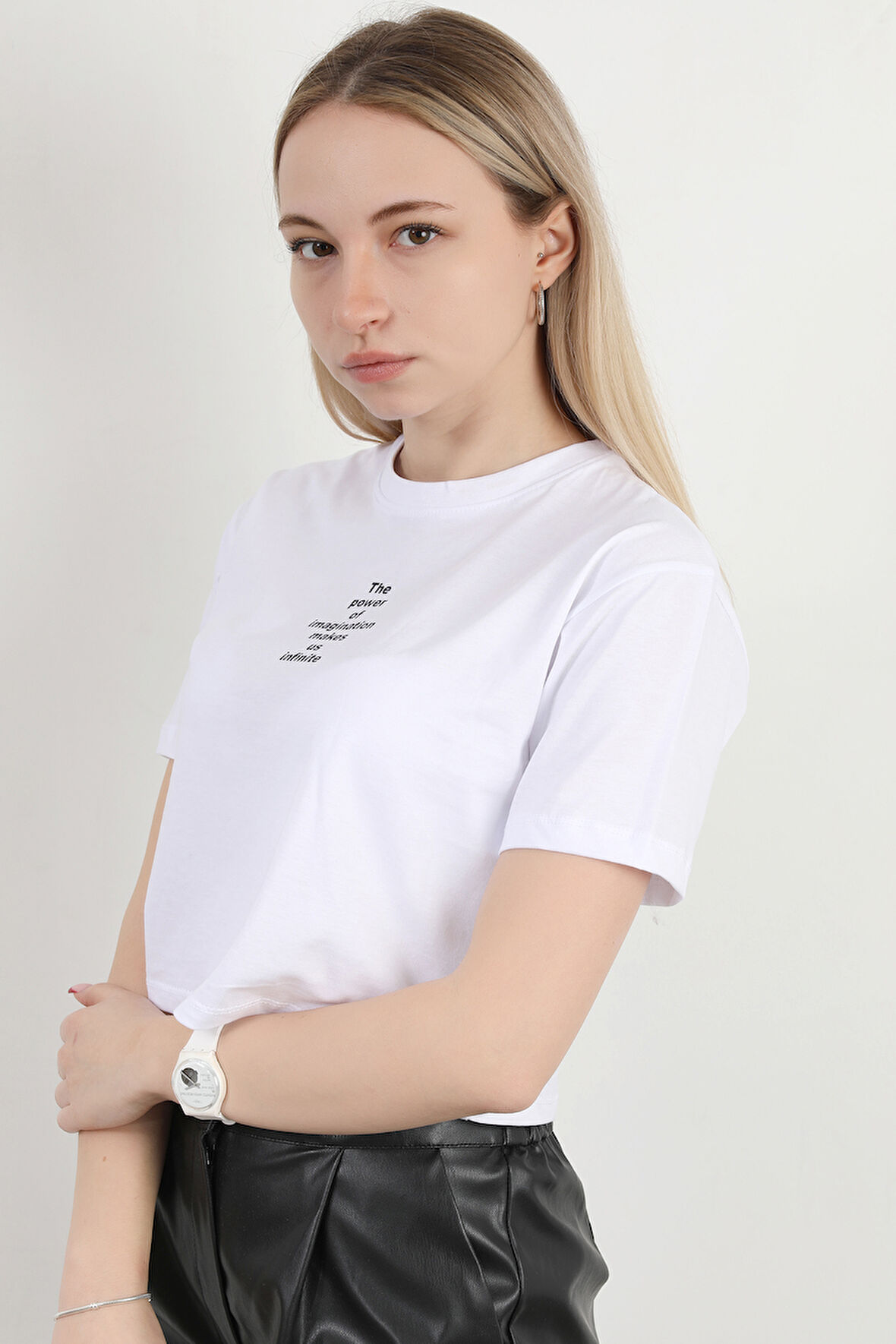 Kadın Bisiklet Yaka The Power Of Baskılı T-Shirt Beyaz - 925026