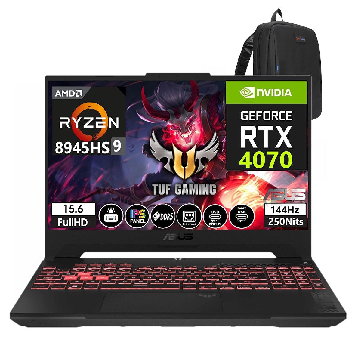 Asus Tuf Gaming A15 FA507UI-LP125 Amd Ryzen 9 8945HS 96gb DDR5 4TB SSD RTX 4080 8GB 140W 15.6 İnç Full Hd Windows11Home Gaming Laptop LP125032+WeblegelsinÇanta