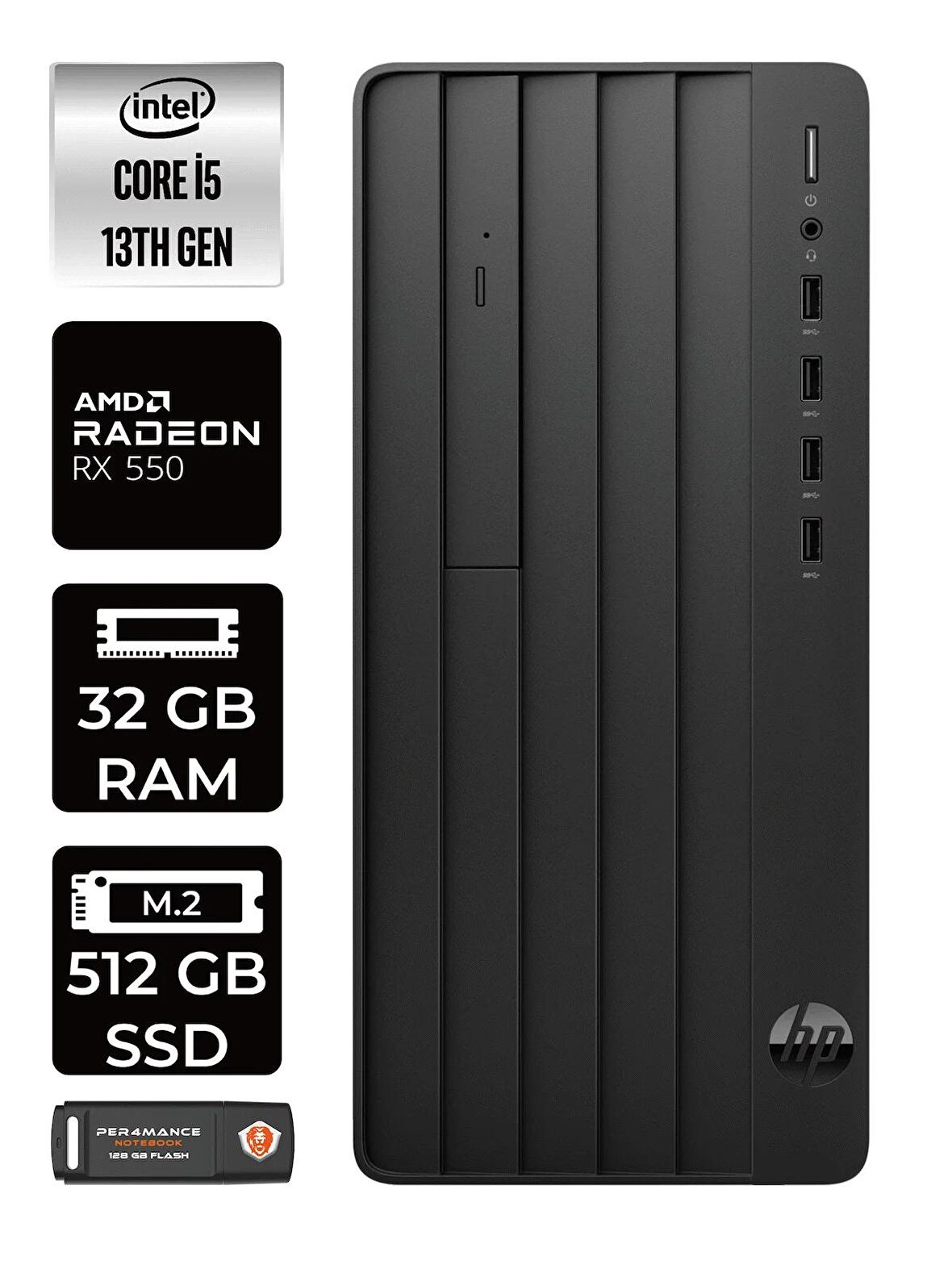 HP PRO TOWER 290 G9 i5 13500 32GB RAM 512GB SSD RX550/4GB W11HOME 8T2W9ES MASAÜSTÜ PC & PER4 BELLEK