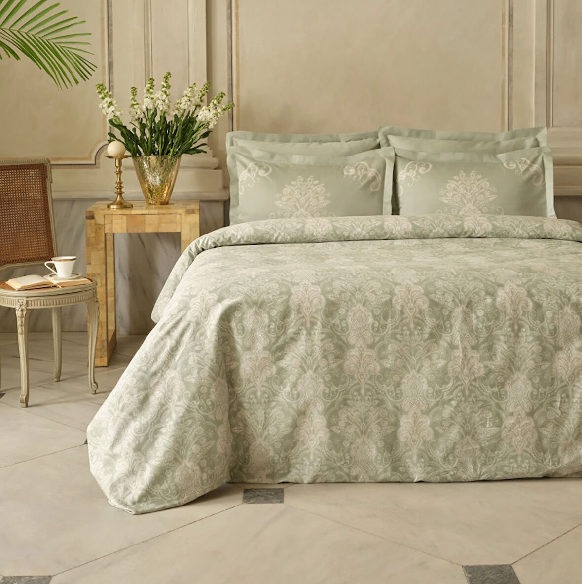 Karaca Home Holly 80 Tel %100 Pamuk Saten Çift Kişilik Nevresim Takımı Mint