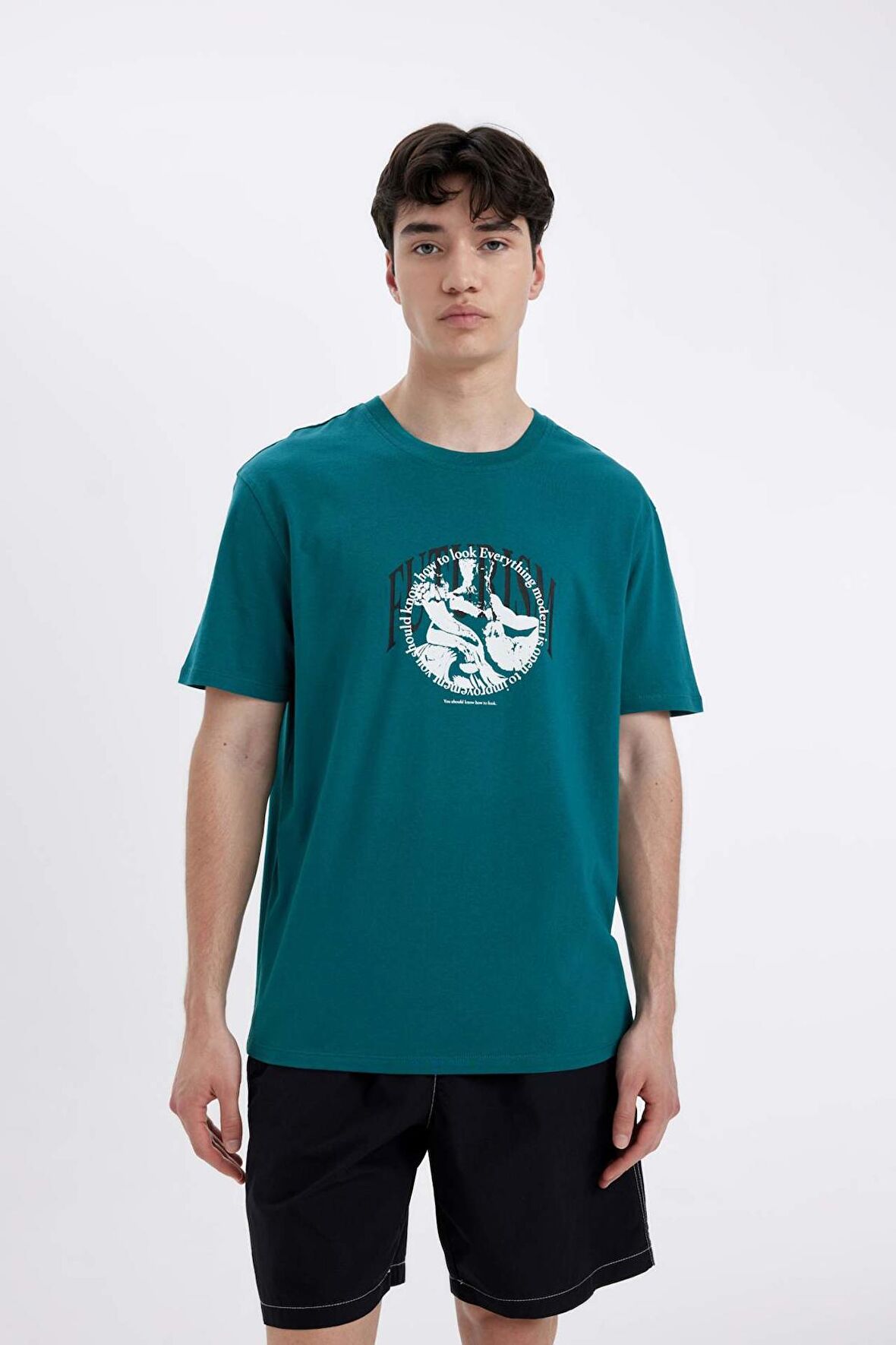 DeFacto Regular Fit Bisiklet Yaka Baskılı Kısa Kollu Tişört C5648AX24HSGN383