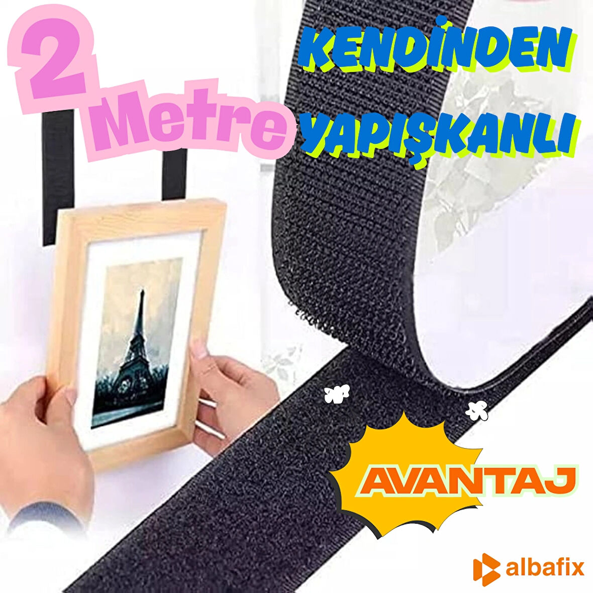 Kendinden Yapışkanlı Cırt Bant 2cmx2metre Siyah , Arkaları Güçlü Yapışkanlı (2 m halka ve 2 m kanca birlikte takım) 