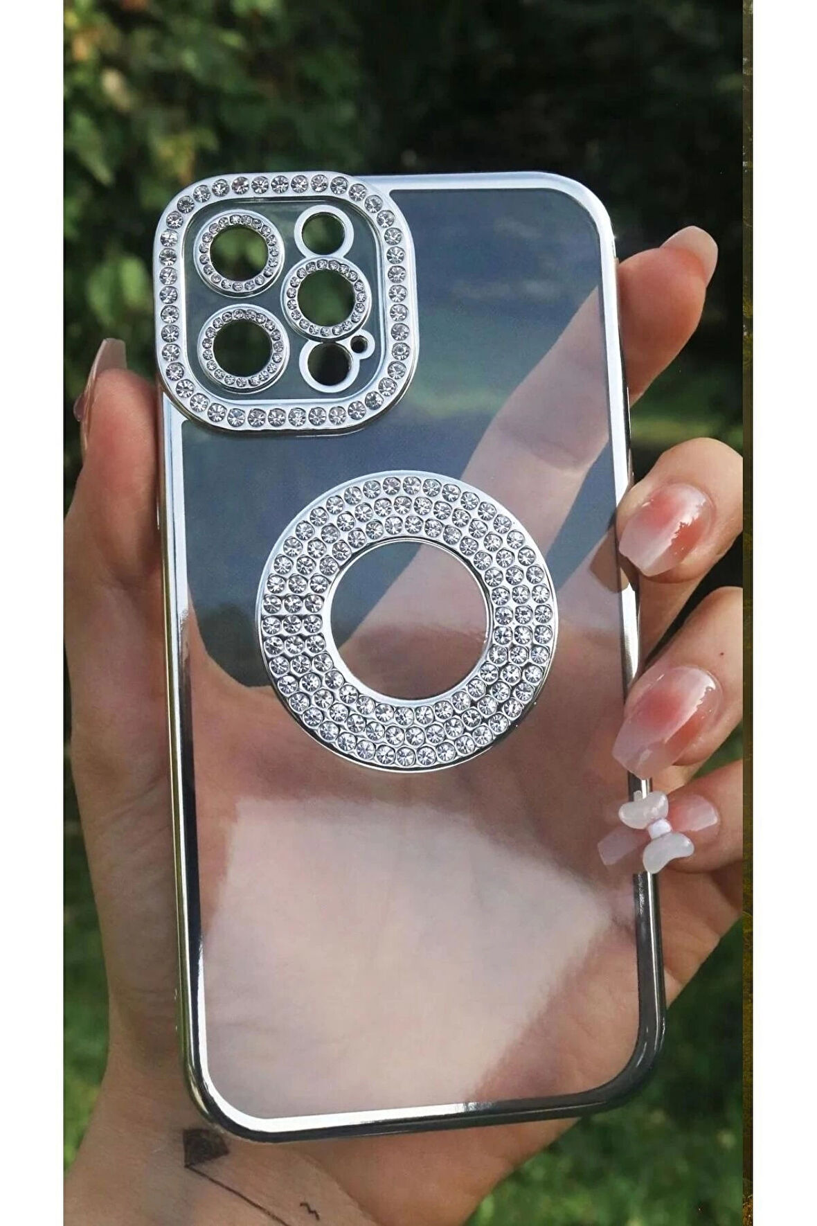 Apple İphone 13 Pro Kılıf Kamera Korumalı Taş Süslemeli Arkası Şeffaf Redclick Asya Kapak