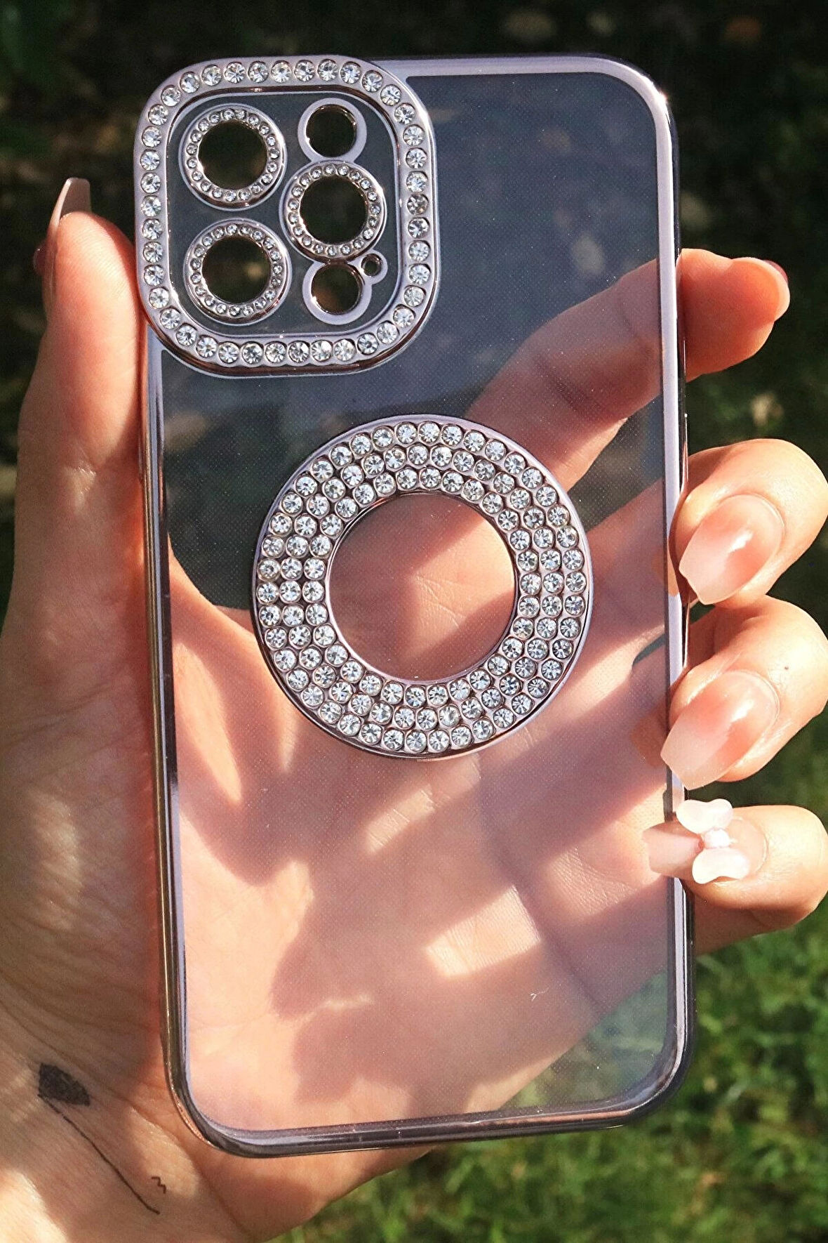 Apple İphone 13 Pro Kılıf Kamera Korumalı Taş Süslemeli Arkası Şeffaf Redclick Asya Kapak