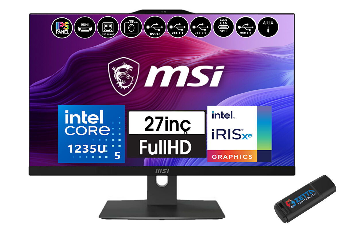 Msı Modern AM272P Intel Core I5 1235U 16GB 256GB SSD Fhd 27" IPS Freedos All In One Bilgisayar W12M-883EU01+ZETTAUSBBELLEK