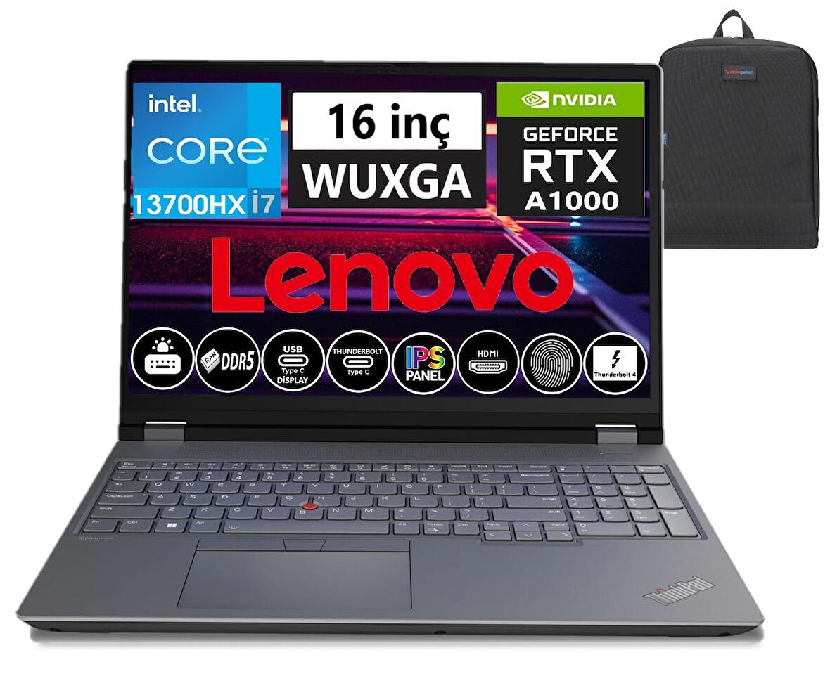 Lenovo Thinkpad P16 Gen2 Intel Core  I7-13700HX 128GB Ddr5 1tb+1tb SSD 6gb RTXA1000 16" Wuxga W11PRO Mobil Iş Istasyonu 21FA000ETXW39+WEBLEGELSINÇANTA