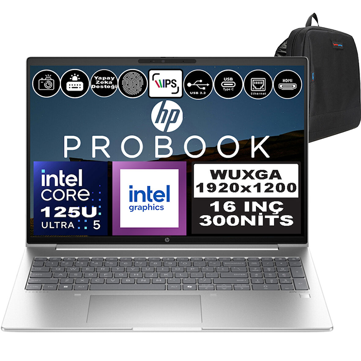 Hp Probook 460 G11 Intel Core Ultra 5 125U Ddr5 64GB 4tb SSD Intel® Aı Boost 16" Wuxga IPS Freedos Taşınabilir Bilgisayar A23BKEAF24 + Zetta Çanta
