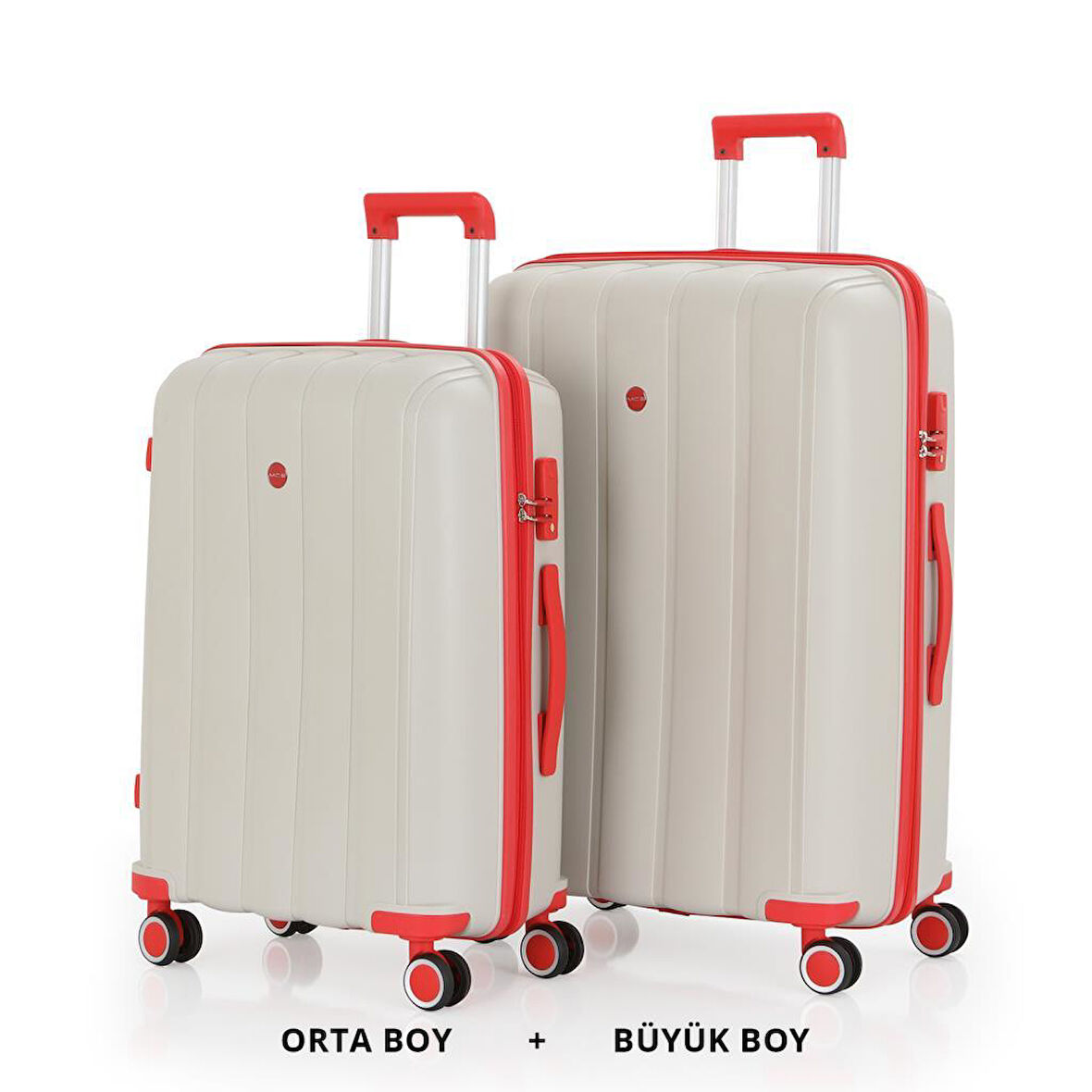 MÇS Bavul Büyük ve Orta 2li Set Kırılmaz Silikon Valiz V305 Kemik/Mercan