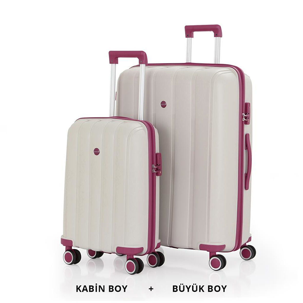 MÇS Bavul Büyük ve Kabin 2li Set Kırılmaz Silikon Valiz V305 Kemik/Mürdüm