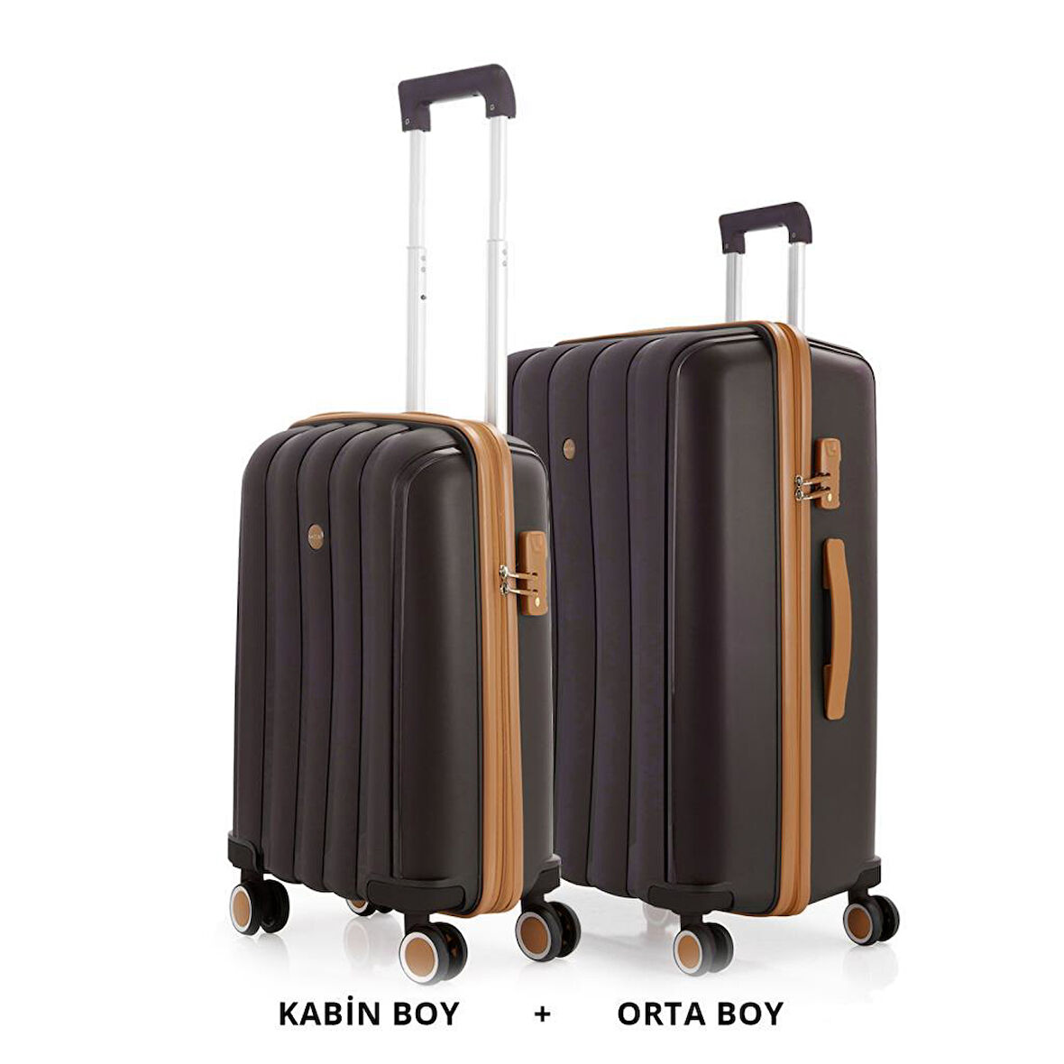 MÇS Bavul Orta ve Kabin 2li Set Silikon Valiz V305 Kahve/Şamp
