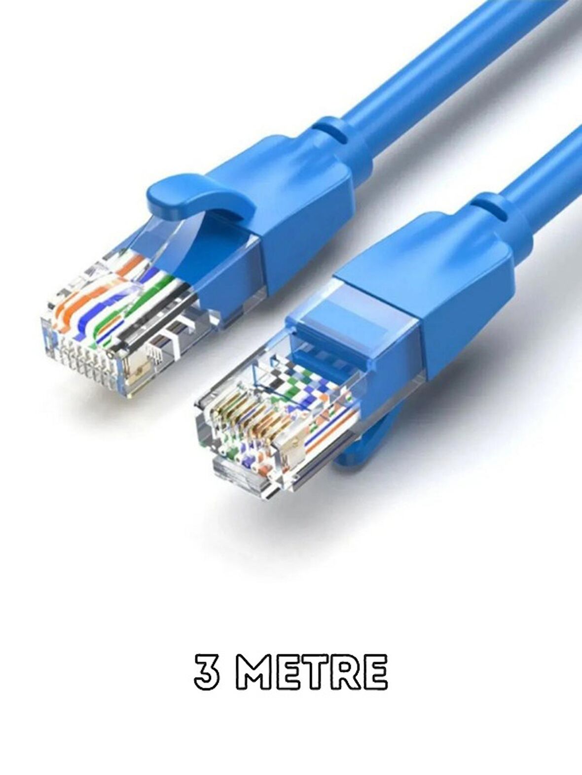 CAT6 1000Mbps Ethernet İnternet Veri RJ45 Kablosu 3 Metre Mavi Kablo