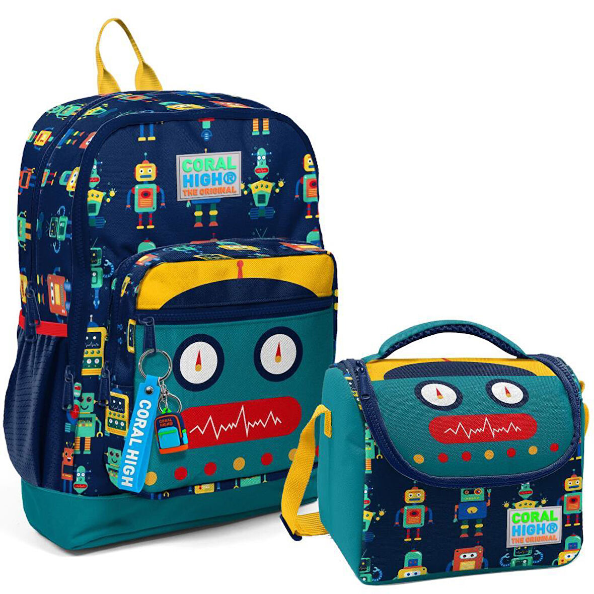 Coral High 2li Set Robot Desenli Okul Çantası Beslenme 23472