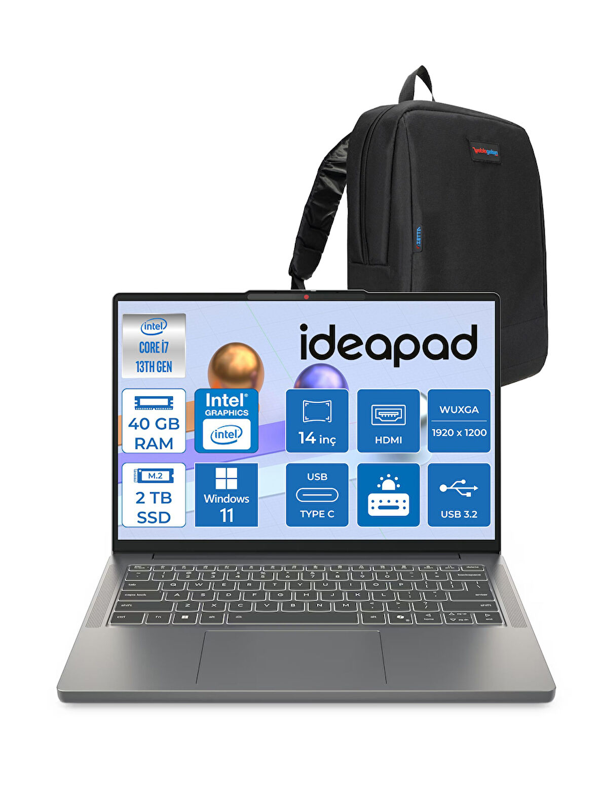 Lenovo Ideapad Slim 3 14IRH10 Intel Core I7 13620H 40GB 1tb SSD + 1tb SSD Windows 11 Pro 14" Wuxga (1920X1200) IPS 300NITS Taşınabilir Bilgisayar 83K0002ATRP09 + Zetta Çanta