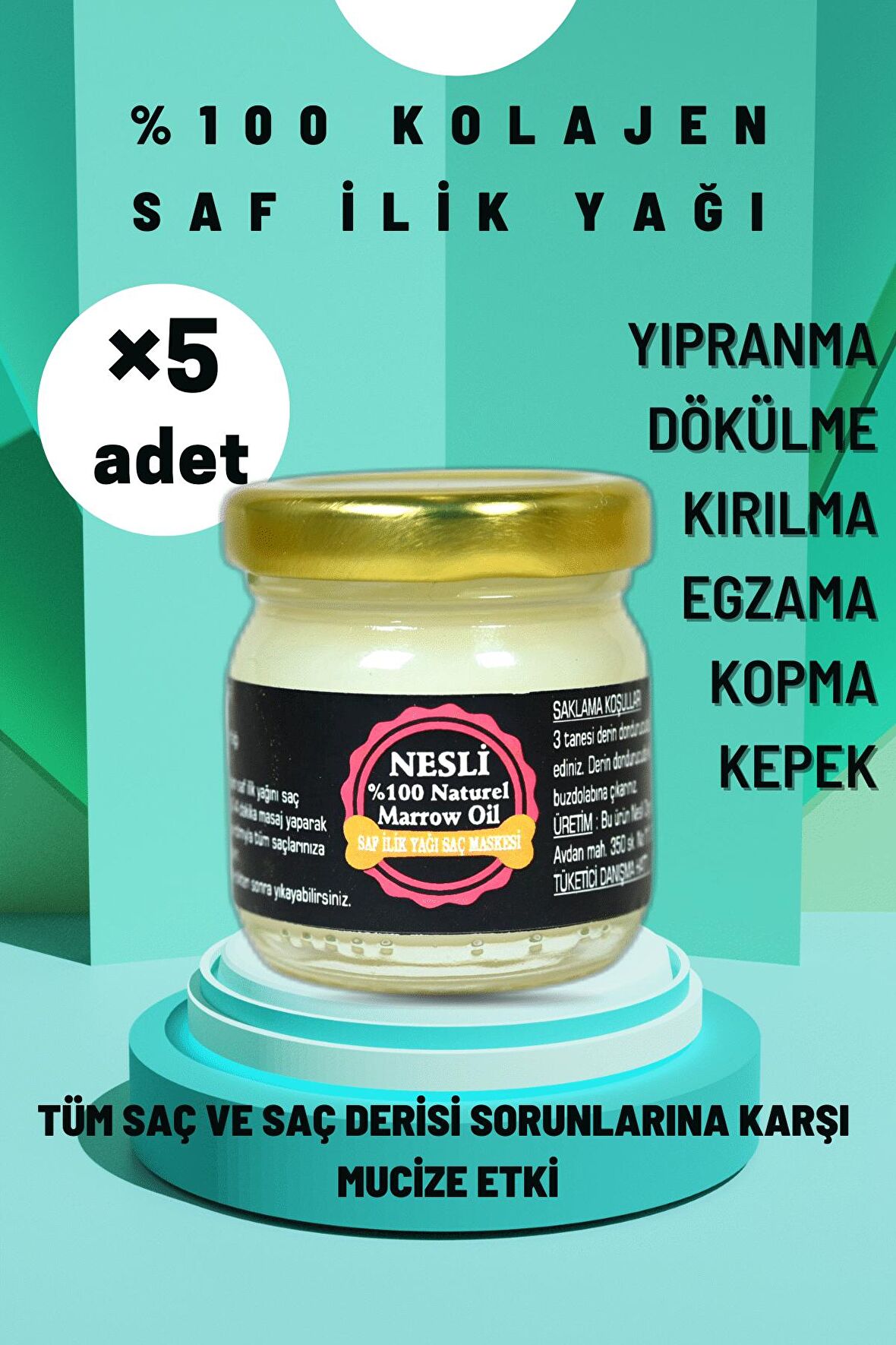 Mucize Saf İlik Yağı & Doğal Kolajen (5x40ml) Dökülme-Yıpranma-Kepek-Kırılma-Kopma-Egzama Karşıtı