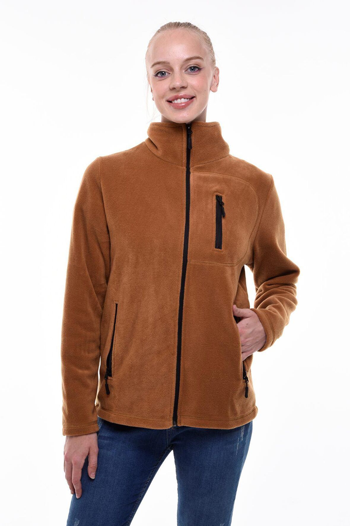 Genius Kadın Polar Tam Fermuarlı Outdoor 3 Cepli Spor Polar Ceket