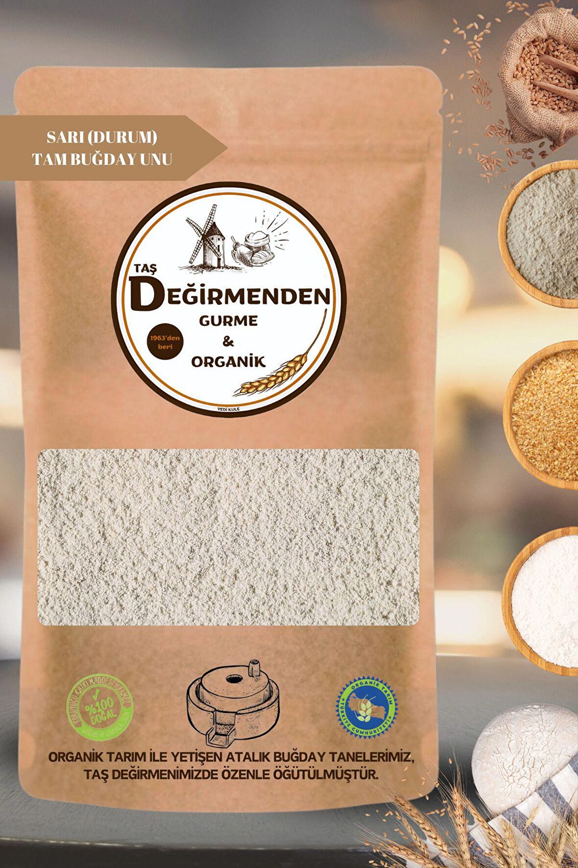 Organik Atalık Sarı (Durum) Buğday Unu - 1 Kilo