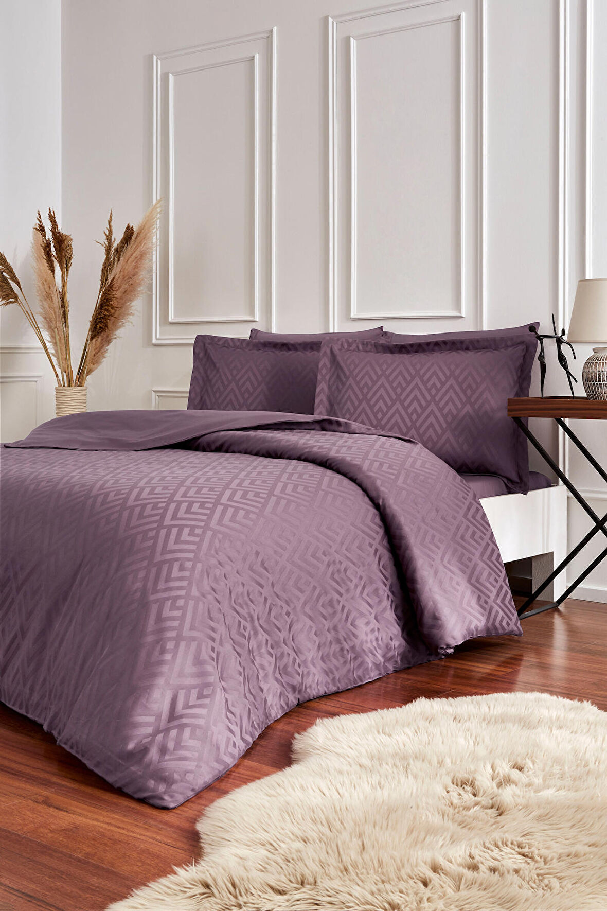 Özdilek Geometrik Çift Kişilik Jakarlı Saten Nevresim Takımı