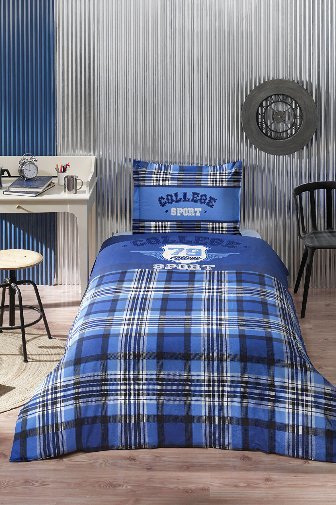 Özdilek Blue Squares Tek Kişilik Nevresim Takımı