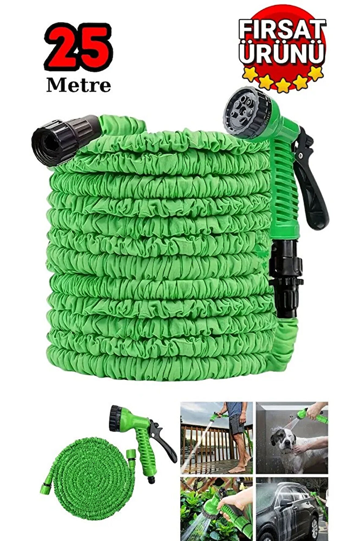 Uzayan Hortum l Bahçe Sulama l Araç Yıkama Hortumu l 7 Kademeli Başlık Tabanca l İlaçlama