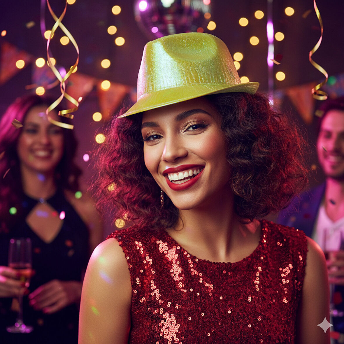 56 cm baş çevresi – Hologramlı Sarı Lazer Kesim Fötr Parti Şapkası