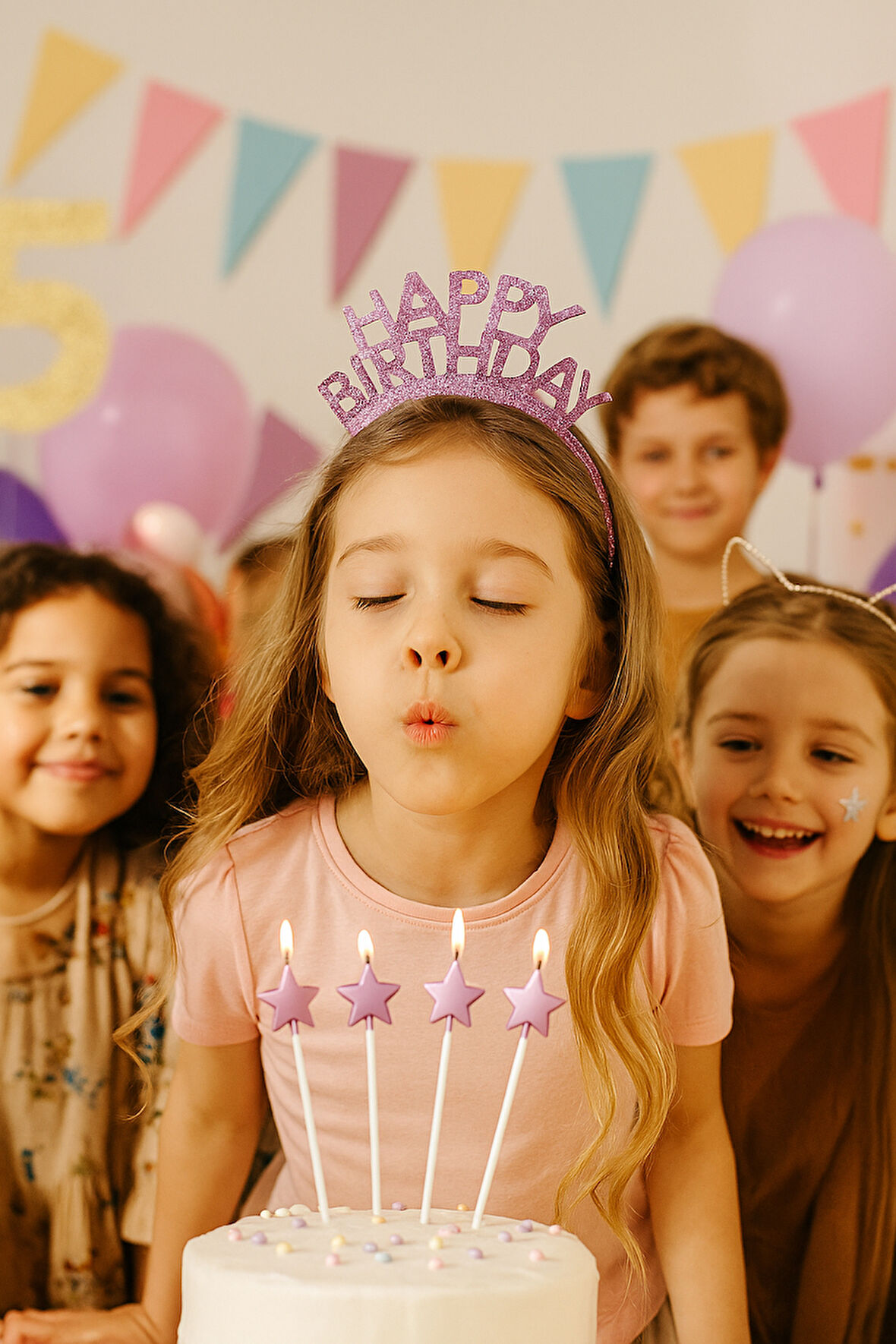 Mum Yıldız şekilli Rose Pembe-bronz renkli 4 lü çubuk dahil 14,5cm doğum günü mumları