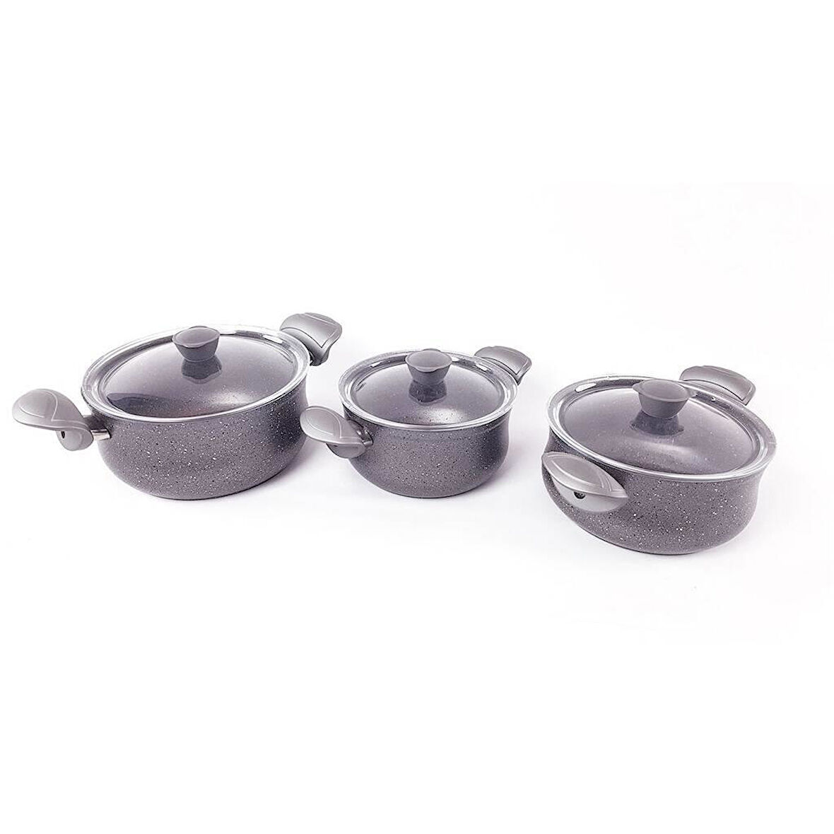 OMS Granit Güveç Set Gri Cam Kapaklı 6 Parça 3027-01 