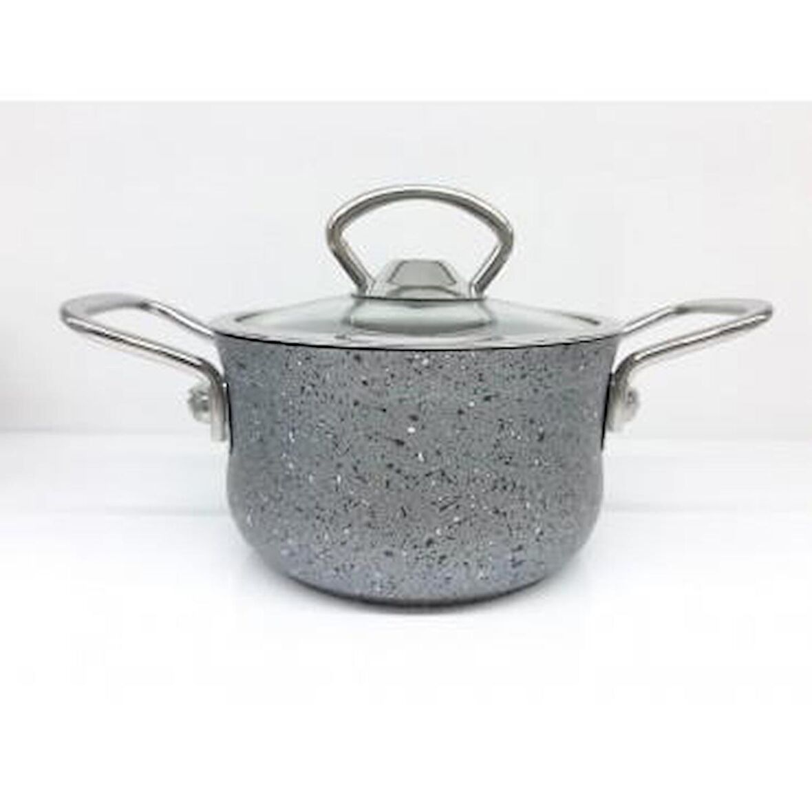 OMS Granit 14x8 cm Mini Tencere Cam Kapaklı 3111GRİ