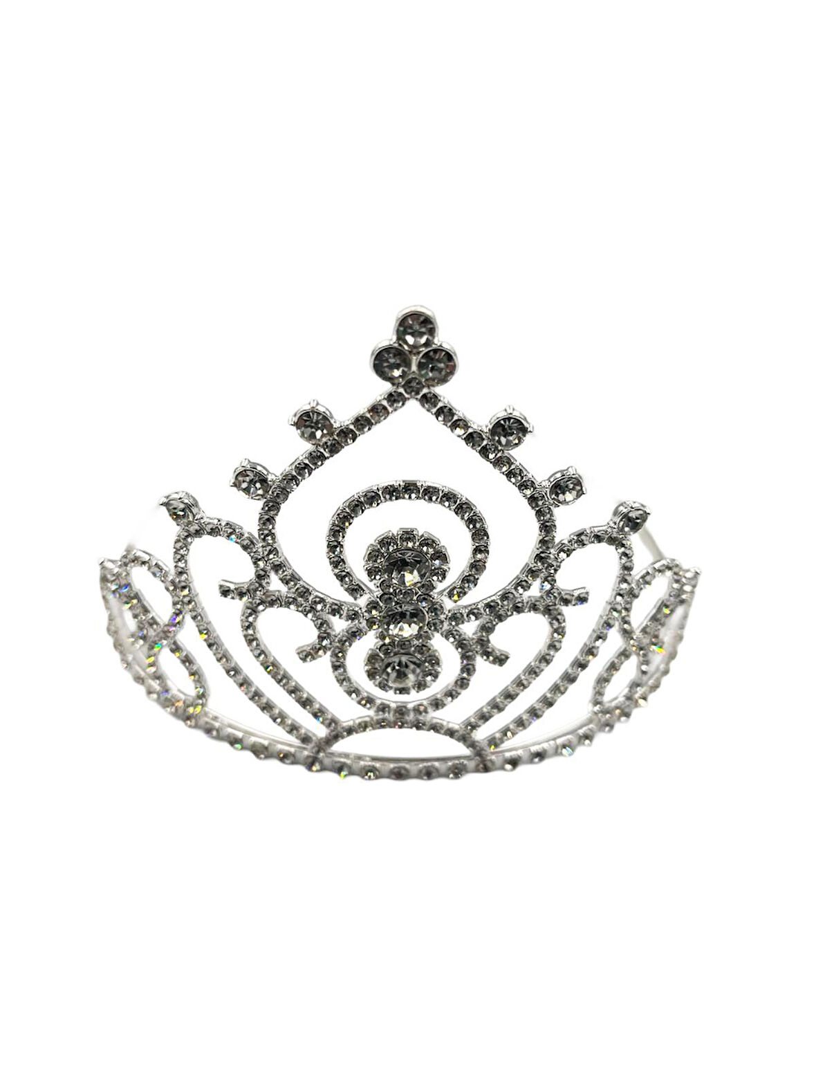 Taç Metal Taşlı Prenses İşlemeli Lüks Gümüş üstten